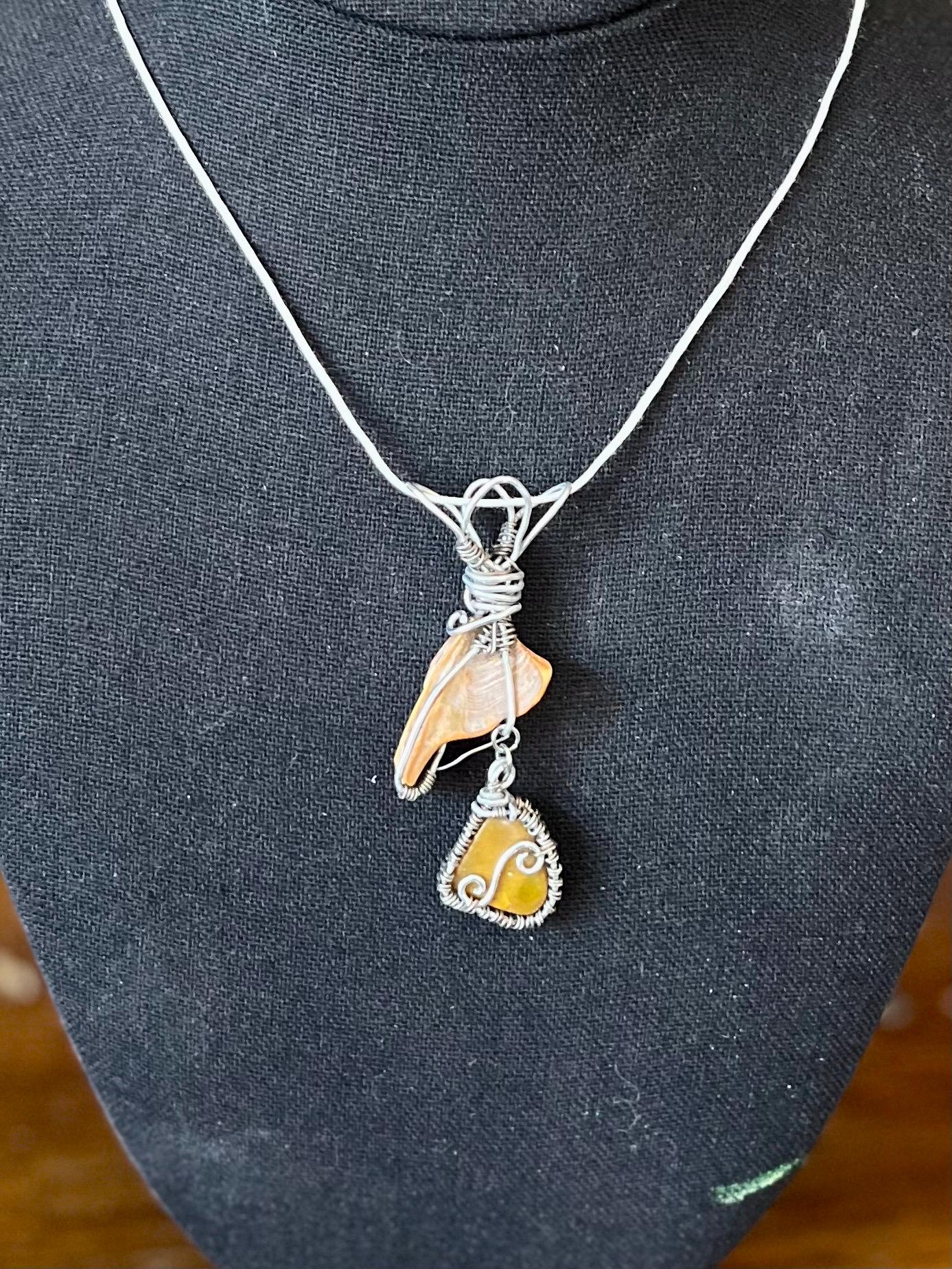 Opal & Shell Necklace | Reversible Wire Wrapped Pendant