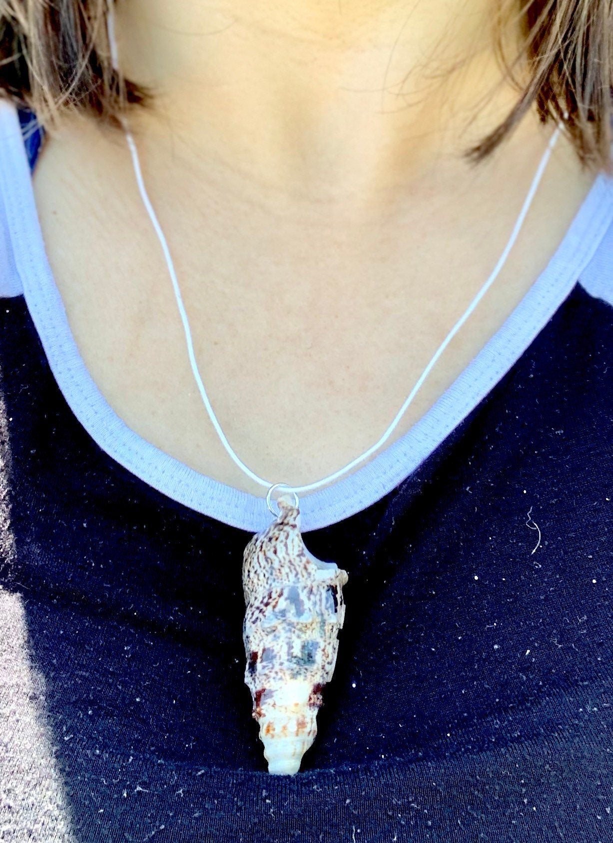 Bat Volute Shell Pendant Necklace, Intricate Pattern Seashell Jewelry, Bridesmaid Gifts, Beach Wedding, Gift for Beach Lover, Boho Style