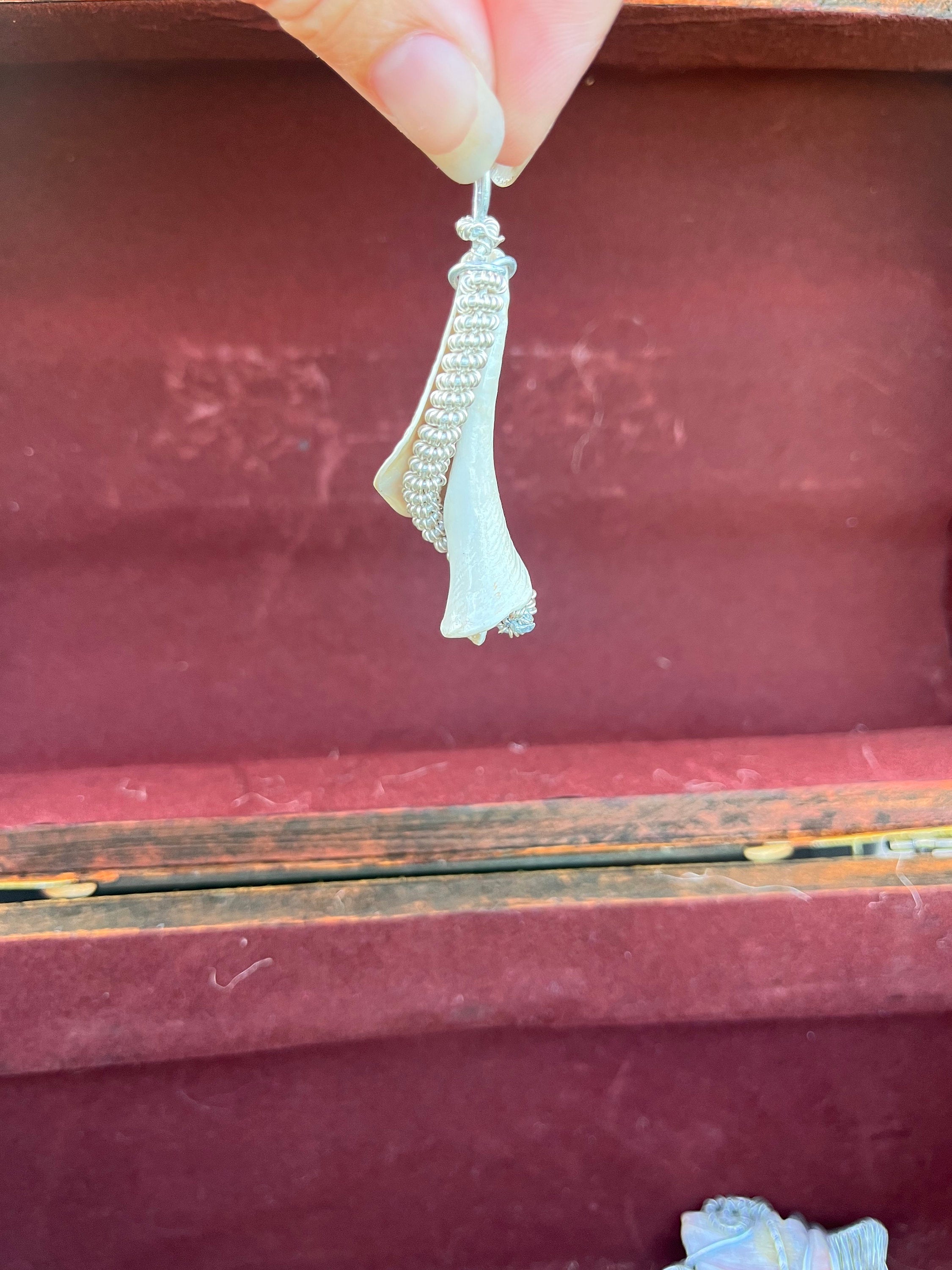 Wire Wrapped White Shell Fragment Pendant, Ocean Inspired Jewelry, Gift for Beach Lover, Statement Necklace, Authentic Shells