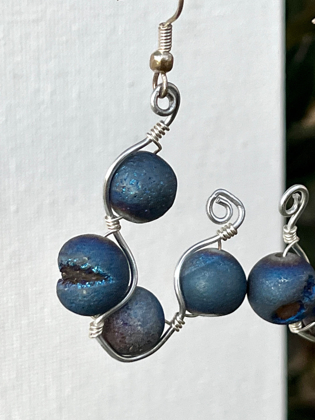 Wire Wrapped Hoop Earrings | Blue Agate Beaded Hoops