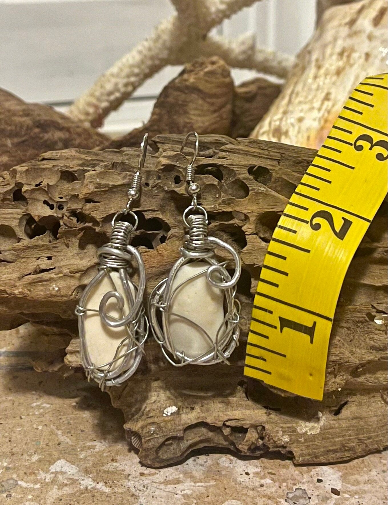 Silver Wire Wrapped Shell Earrings | Beach Found Shell Jewelry | One of a Kind Coastal Earrings