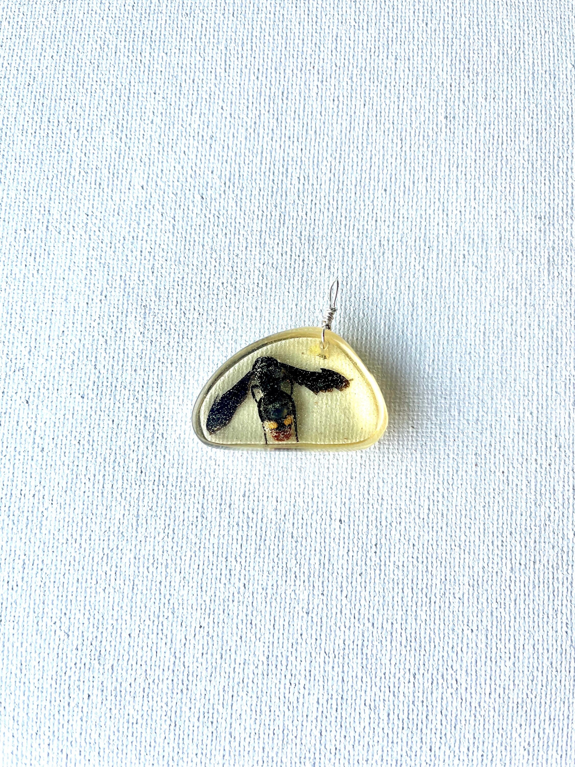 Bee in Resin Pendant Necklace, Nature Inspired Jewelry, Blue Winged Wasp in Resin Pendant, Gift for Bee Lover, Beekeeper