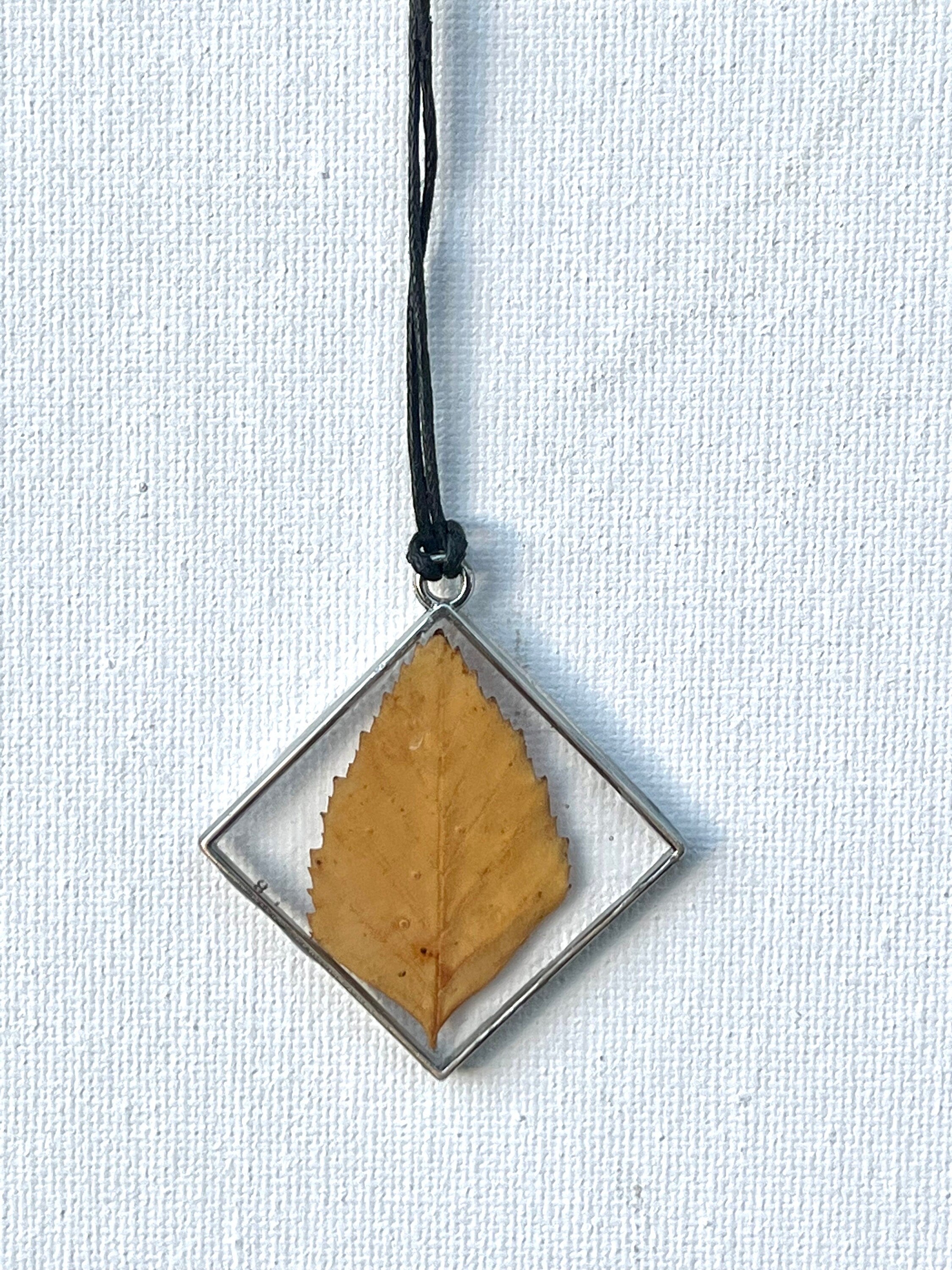 Yellow Leaf Pendant, Real Leaf in Resin, Botanical Diamond Pendant, Yellow Leaf Resin Necklace