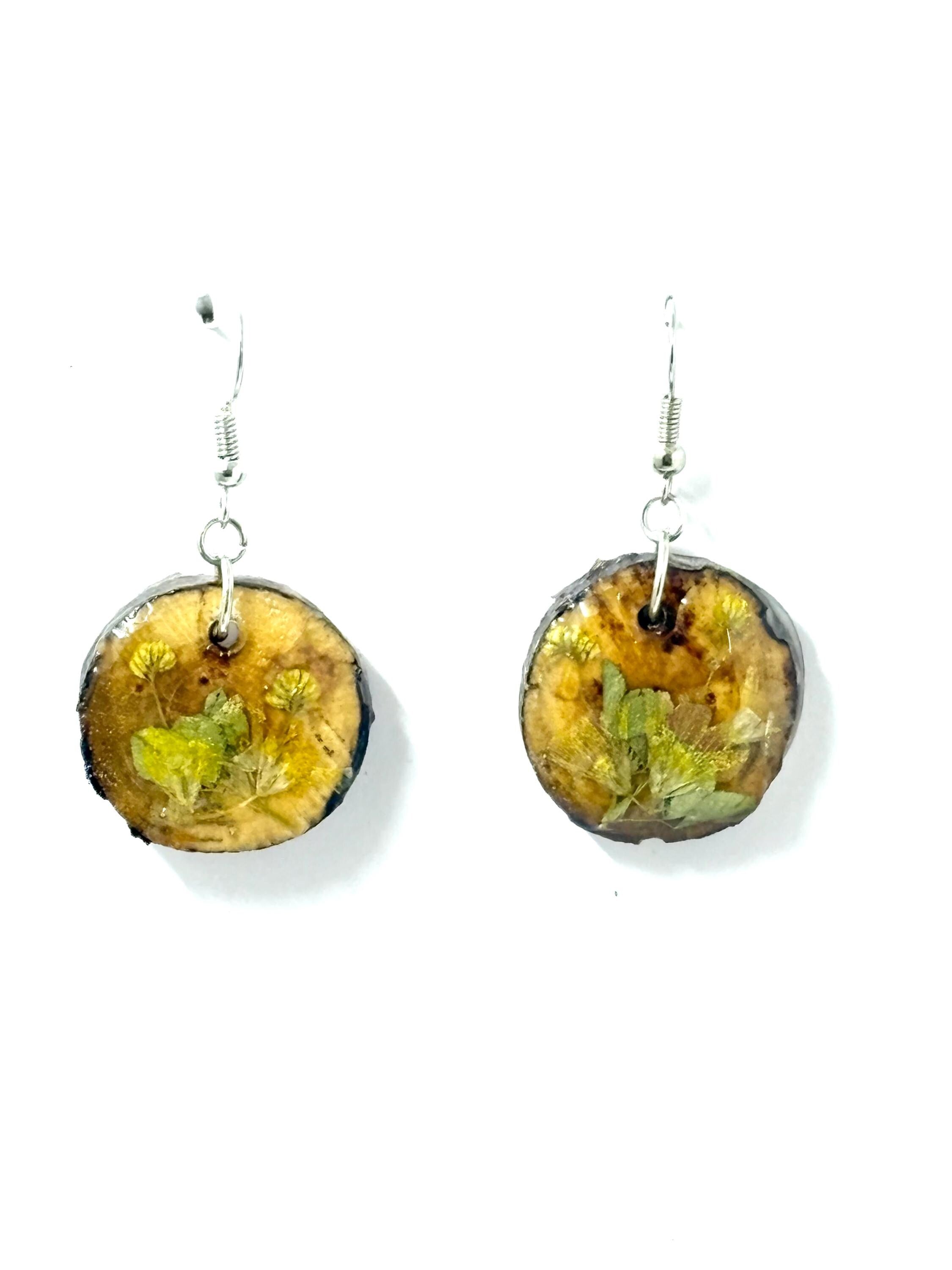 Flowery Matching Set, Young Cinquefoil Flower Earrings and Necklace, Unique Botanical Jewelry, One of a Kind Gift for Her