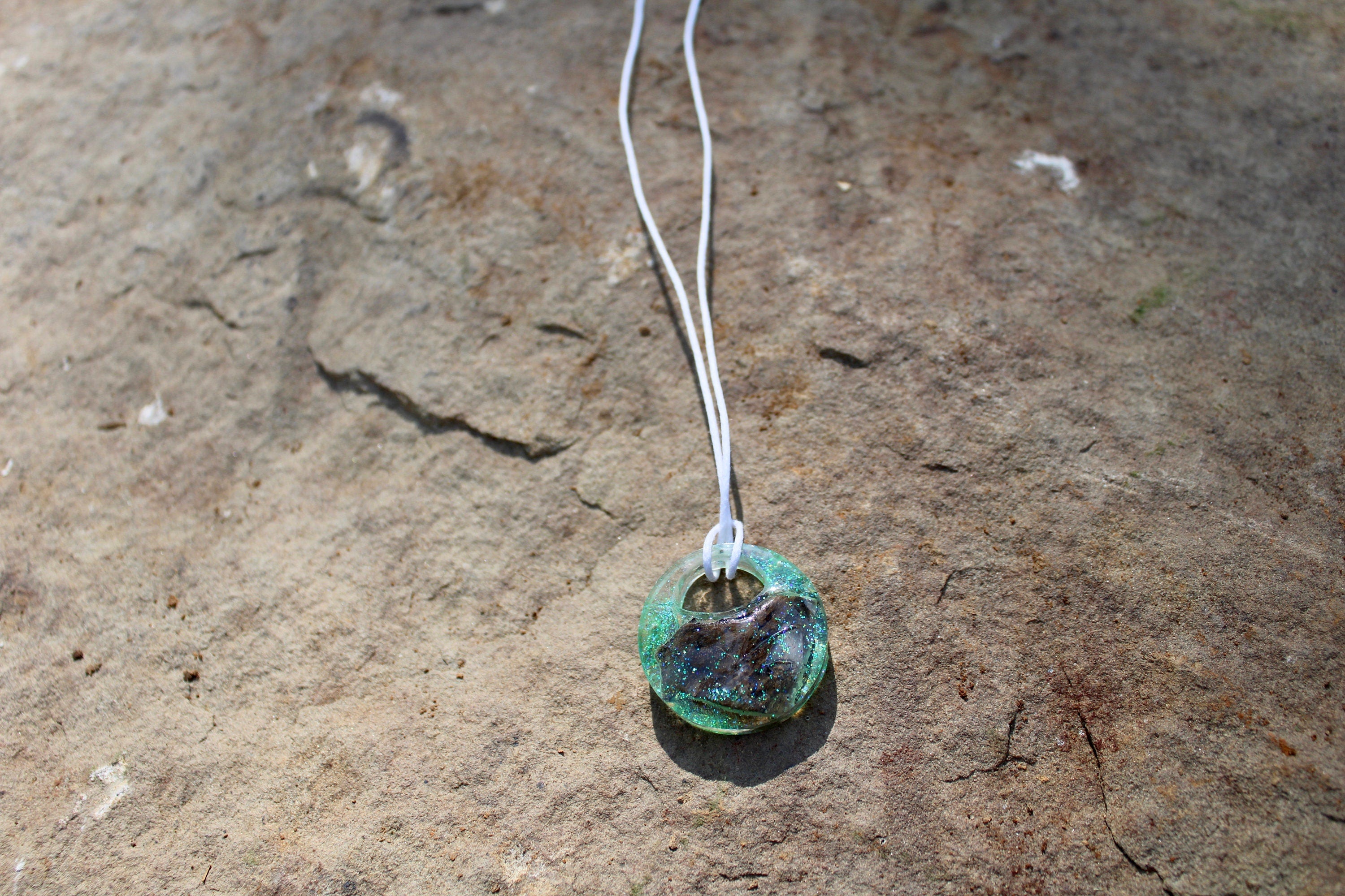 Wooden Resin Pendant | Green Glitter Resin Necklace