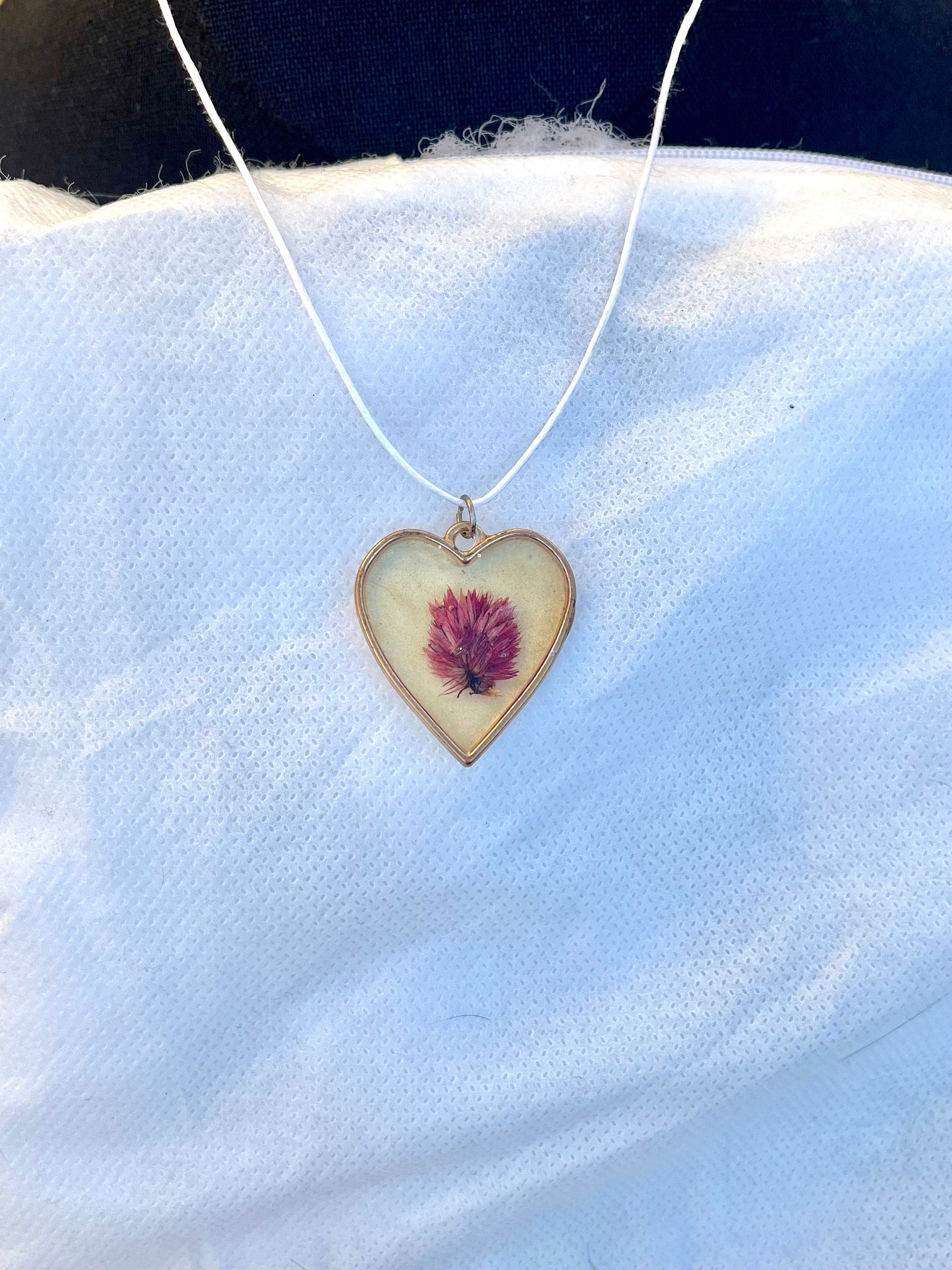 Floral Heart Resin Pendant Necklace, Wearable Art Pendant, Gold and Floral Necklace, Boho Jewelry, Nature Inspired