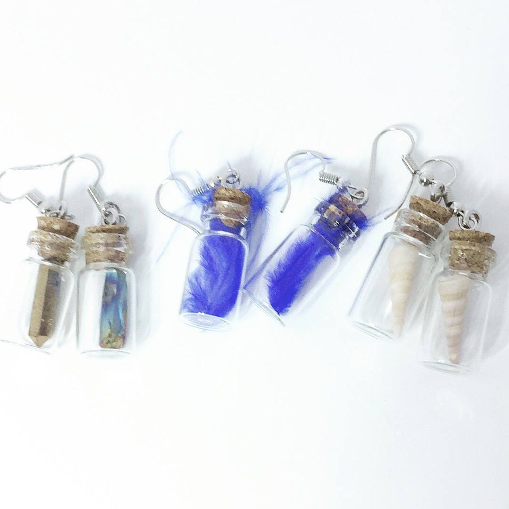 Rainbow Quartz Matching Set of Small Glass Bottle Jewelry