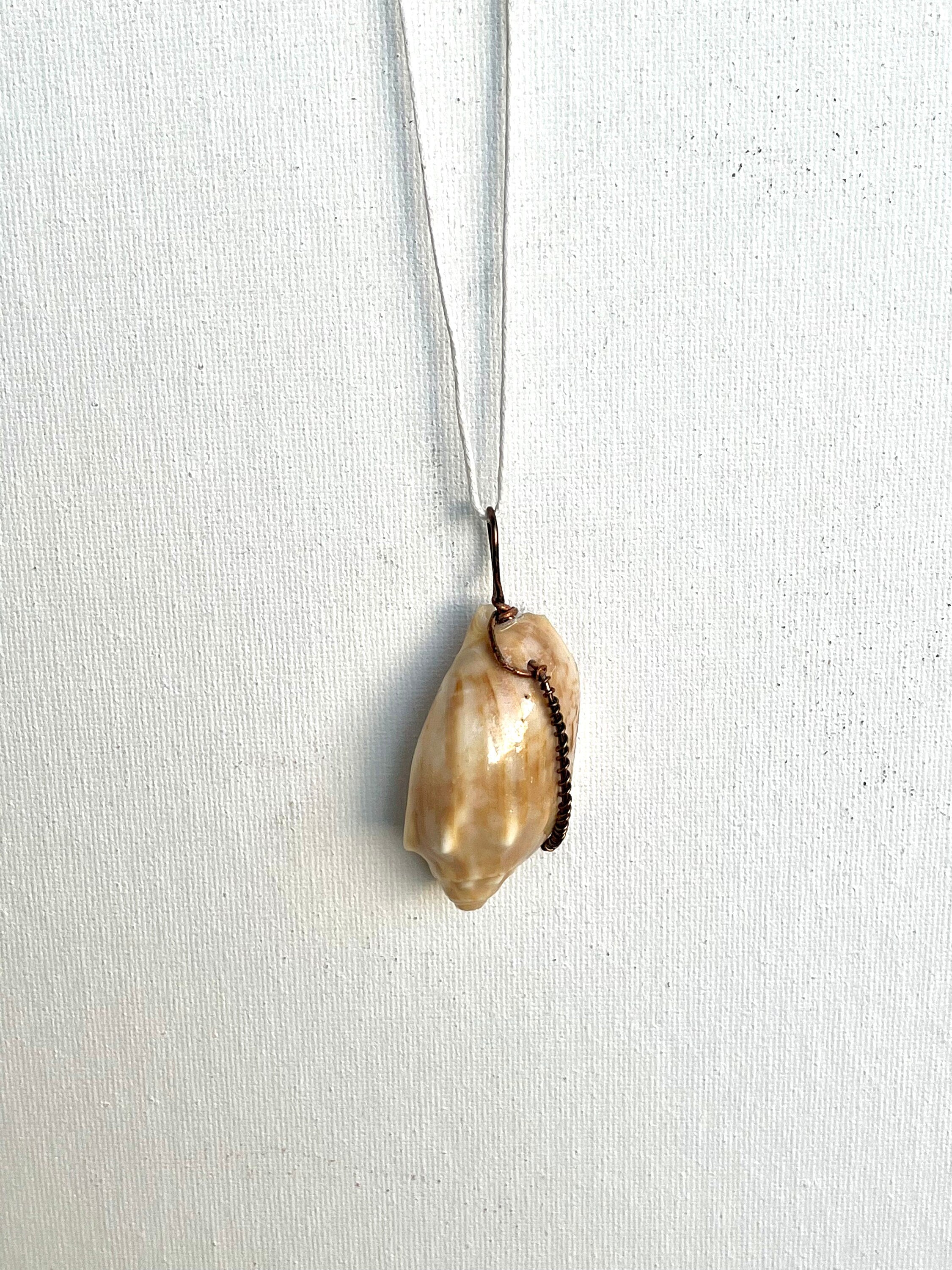 Wire Wrapped Orange Shell Pendant, One of a Kind Simple Wire Wrap Seashell Necklace, Beach Lover's Dream, Bronze Wire Wrap Authentic Shell