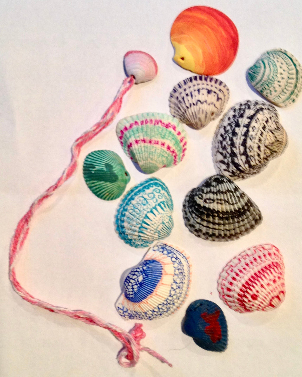Decorated Shell Necklace | Hand Drawn Red Seashell Pendant