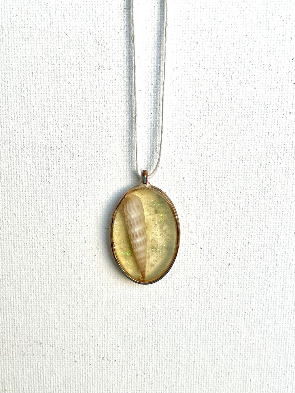 Sea Shimmer | Auger Shell Resin Pendant | Oval Coastal Necklace