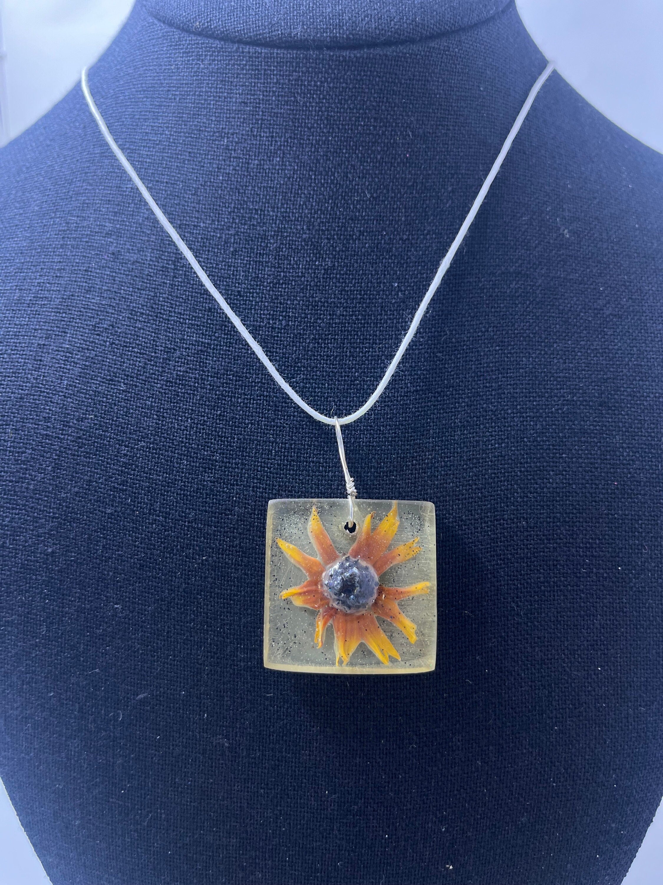 Resin Necklace | Black Eyed Susan Flower Pendant