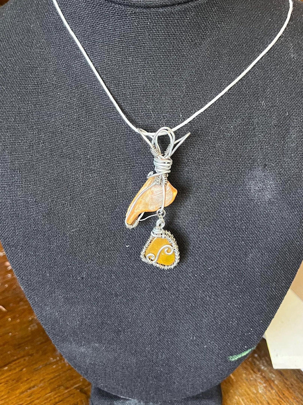 Opal & Shell Necklace | Reversible Wire Wrapped Pendant