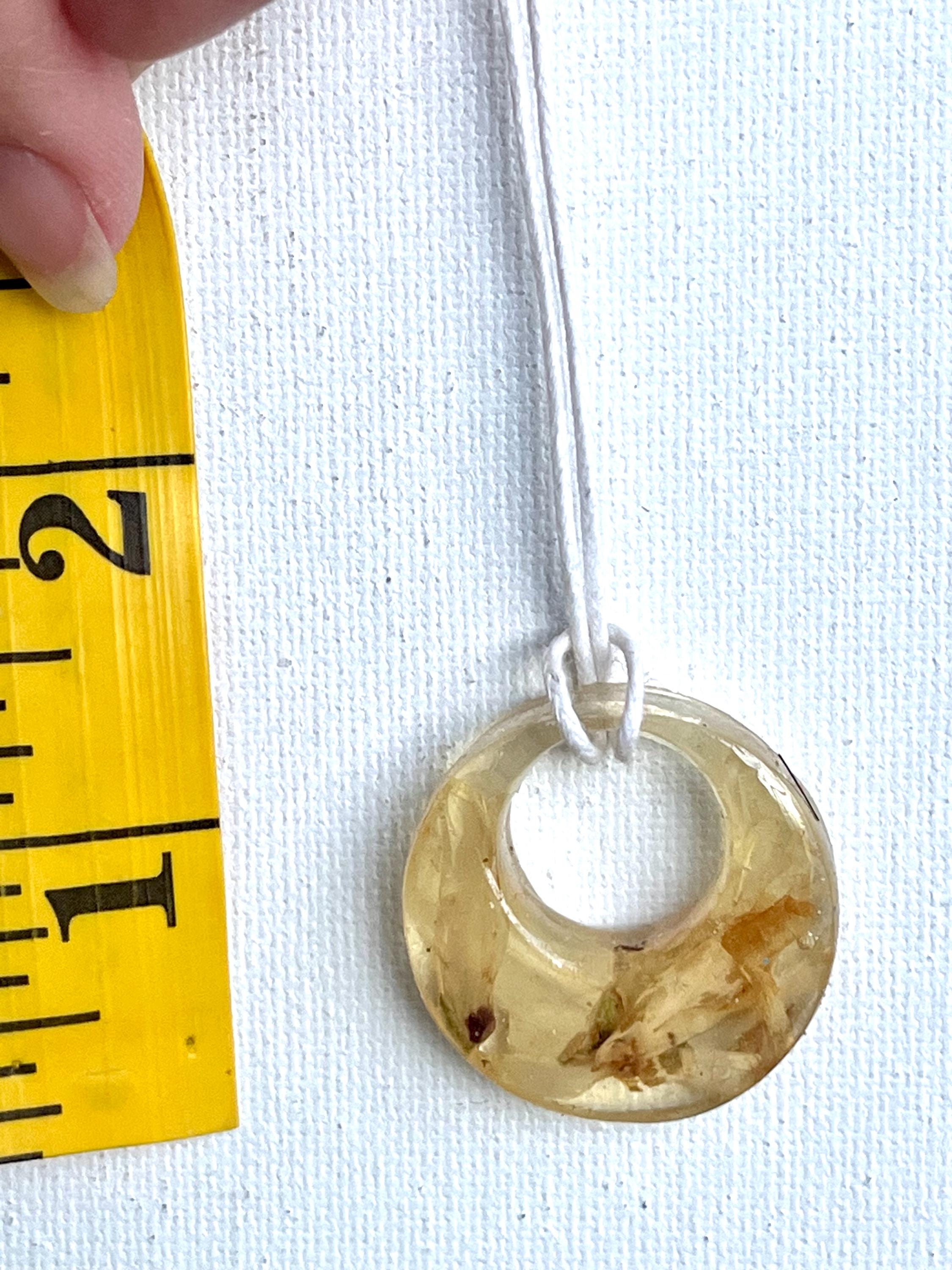 Forsythia Blooms Necklace, Pressed Yellow Flower Petals in Circle Resin Pendant, Botanical Jewelry, Natural Bohemian Style, Gift for Her