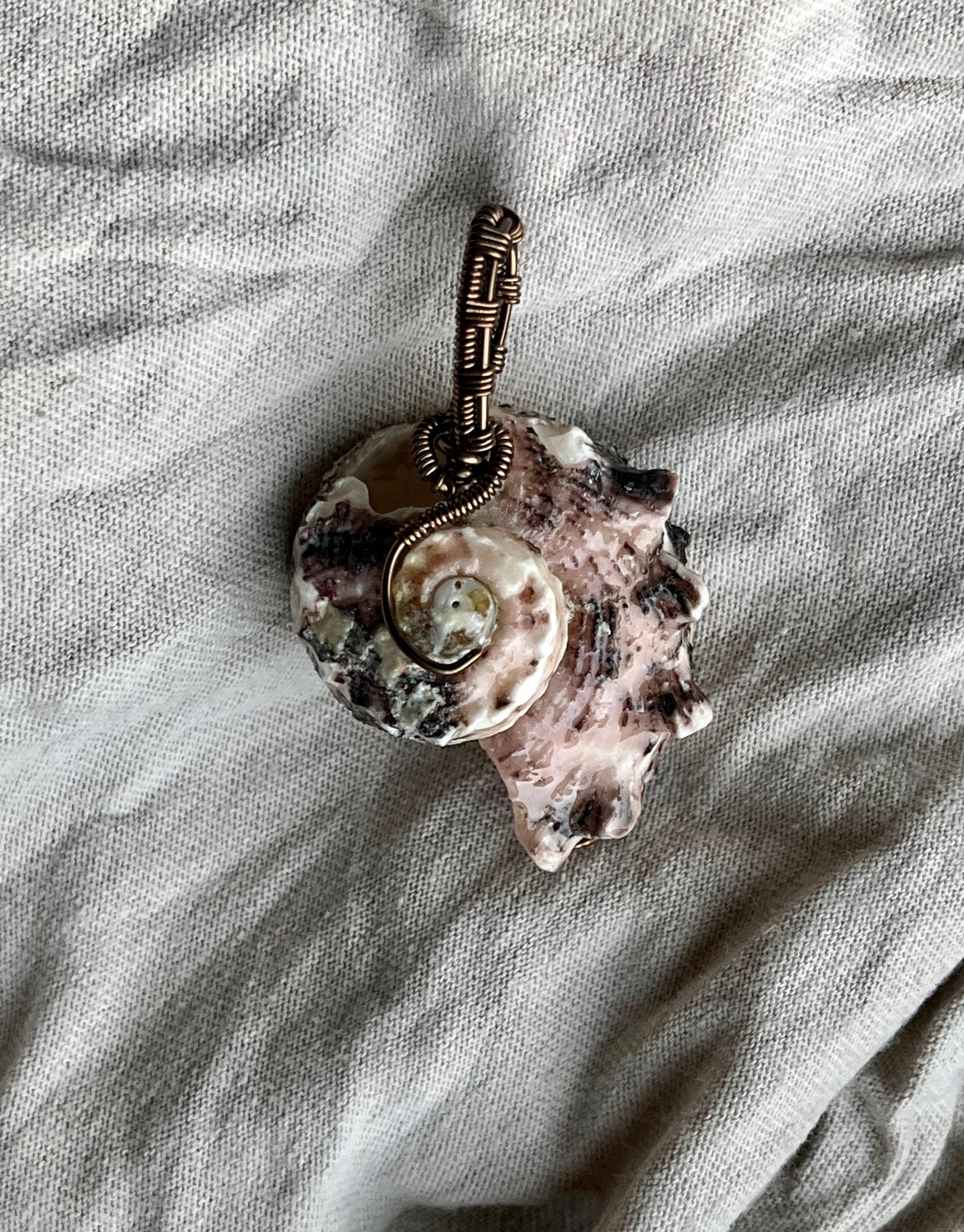 Wire Wrapped Natural Shell Pendant, Spiral Shell with Simple Wire Wrap, Ariel / Little Mermaid Pendant, Beach Jewelry