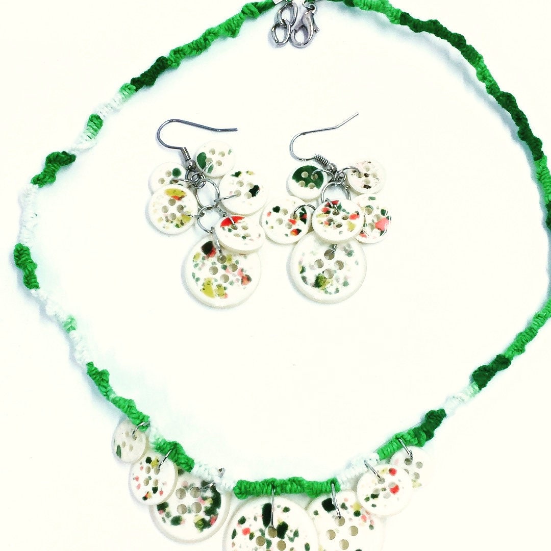 Paint Splattered Button Jewelry Set