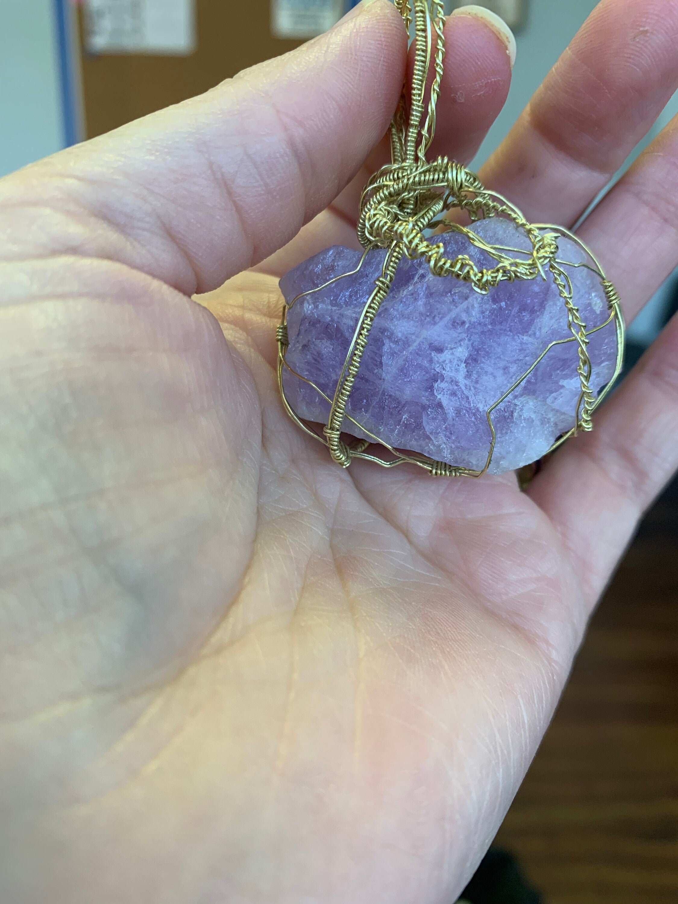Wire Wrapped Amethyst Necklace, Reversible Pendant, Wire Wrap Semi precious Gemstone Jewelry