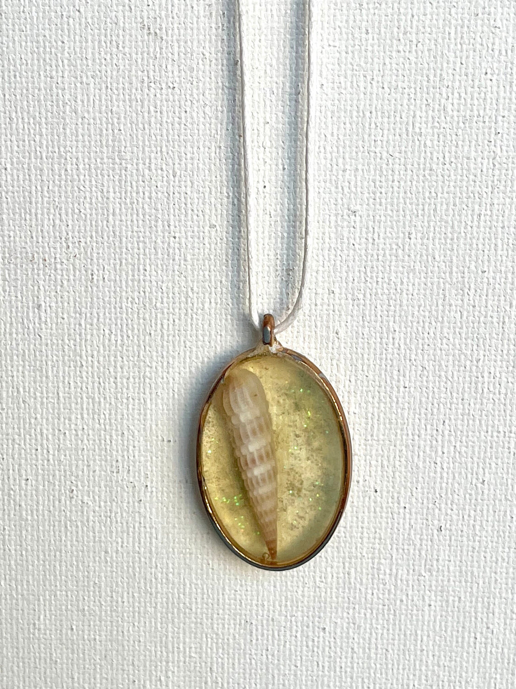 Sea Shimmer | Auger Shell Resin Pendant | Oval Coastal Necklace
