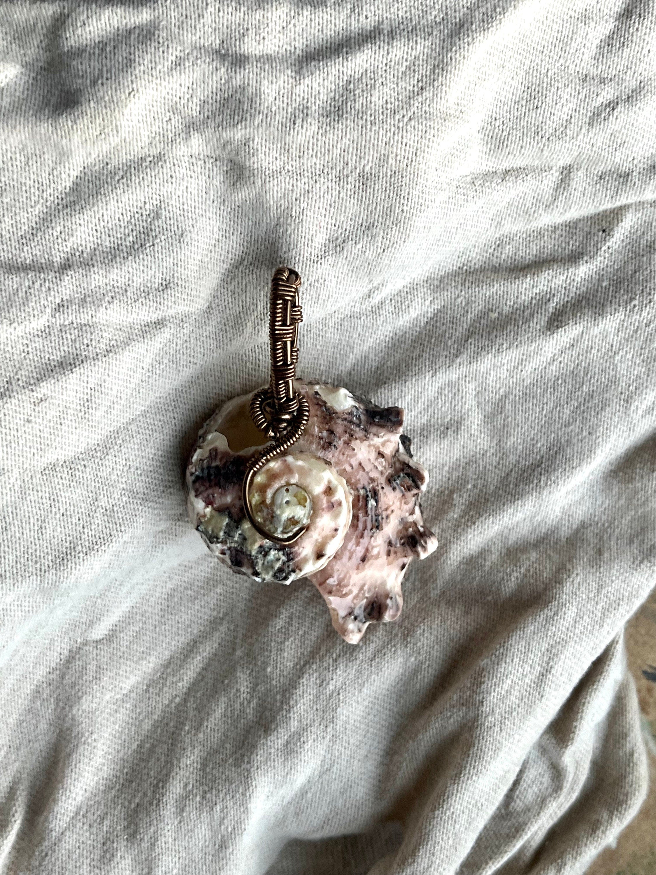 Wire Wrapped Natural Shell Pendant, Spiral Shell with Simple Wire Wrap, Ariel / Little Mermaid Pendant, Beach Jewelry