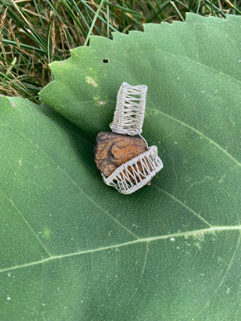 Warm Toned River Stone Necklace | Wire Wrapped Natural Pendant