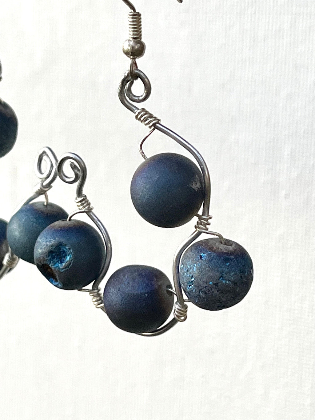 Wire Wrapped Hoop Earrings | Blue Agate Beaded Hoops