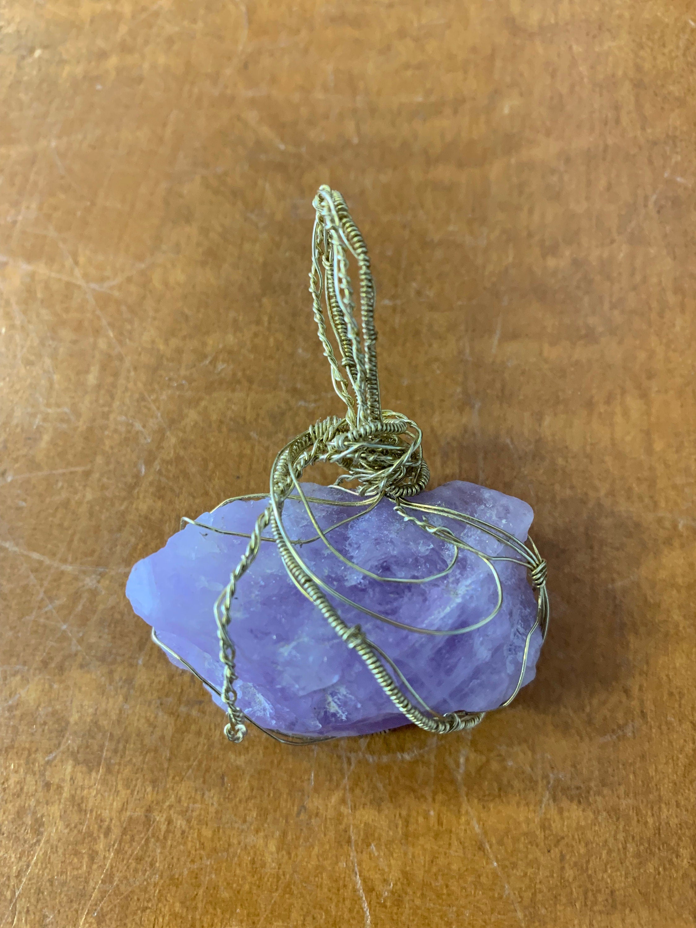 Wire Wrapped Amethyst Necklace, Reversible Pendant, Wire Wrap Semi precious Gemstone Jewelry