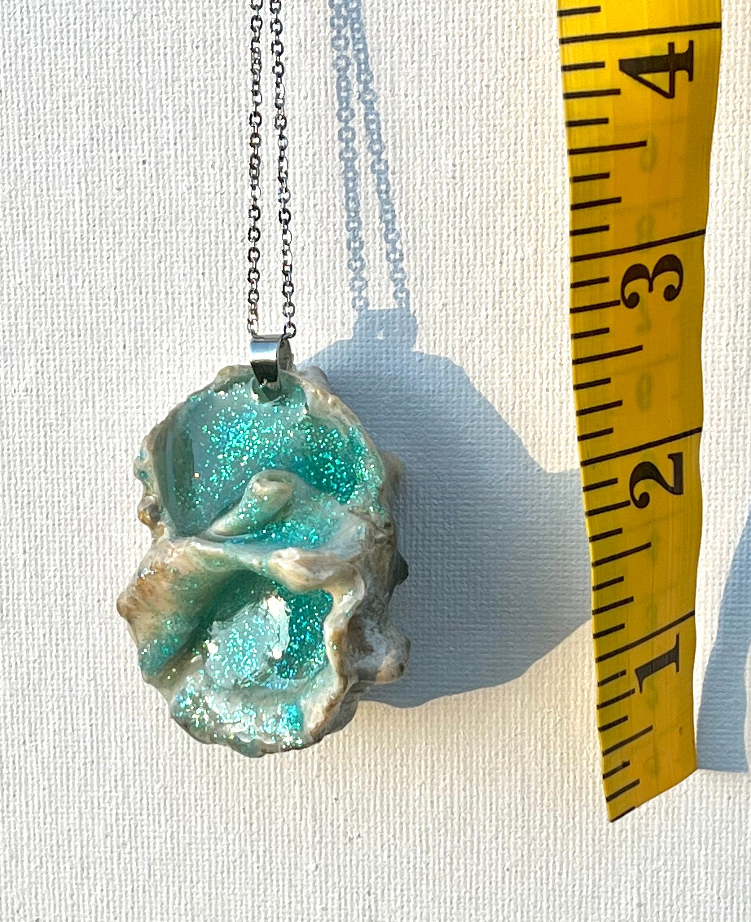 Sparkly Shell Necklace | Teal Glitter Resin Seashell Pendant