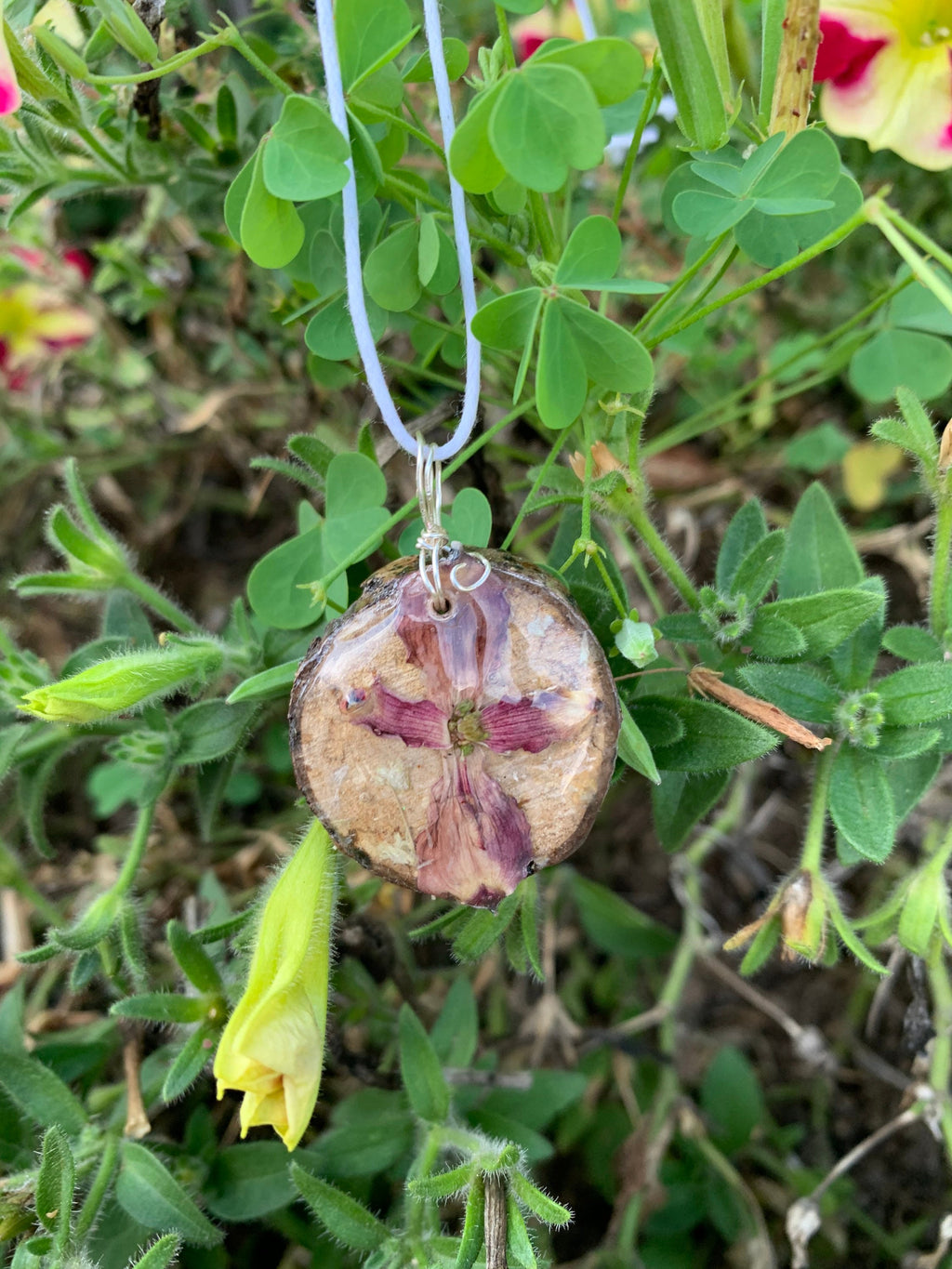 Rooted Grace | Dogwood Flower on Wood Resin Pendant | Pressed Flower Necklace
