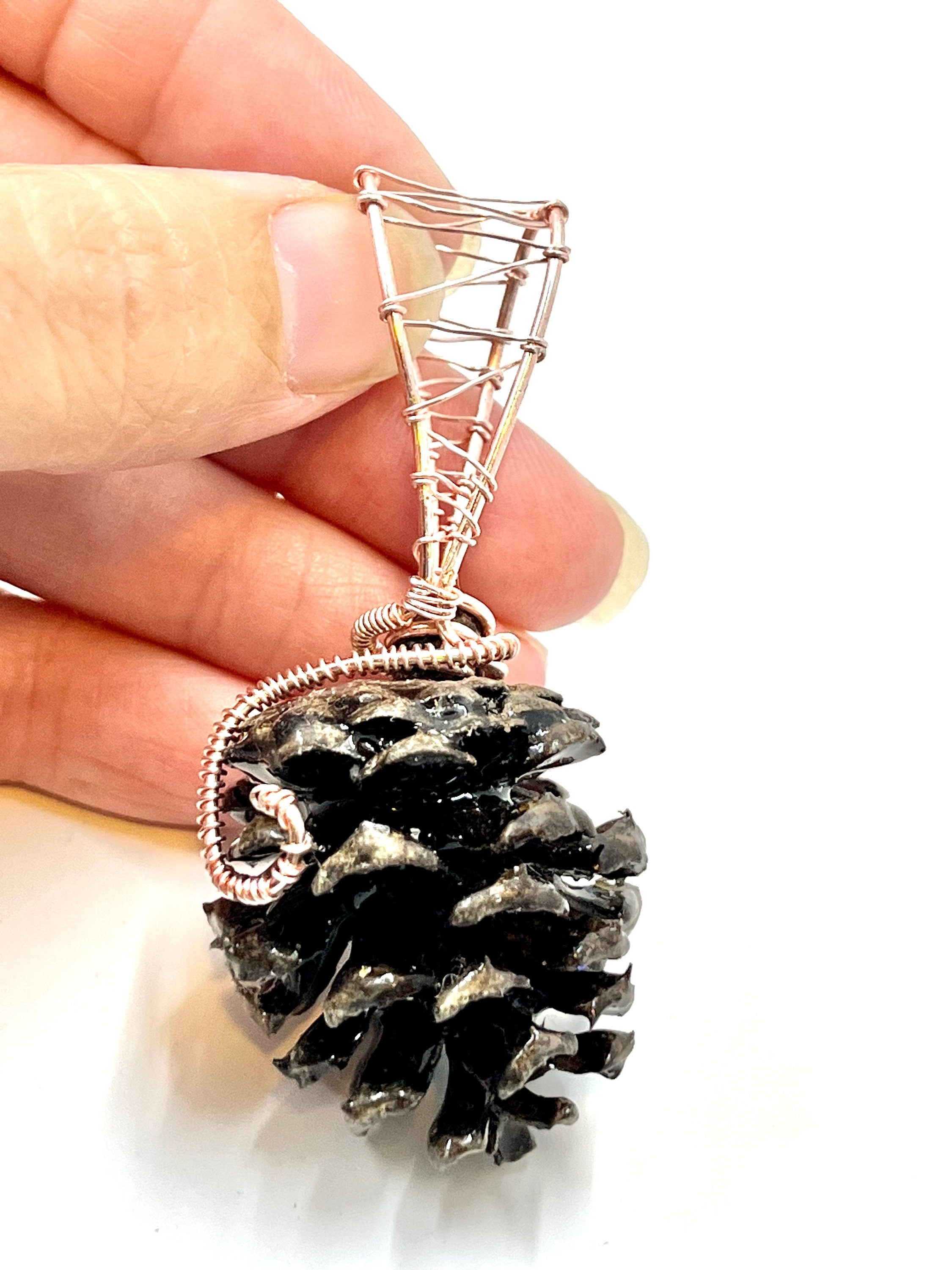Wire Wrapped Pinecone Pendant, Resin Pinecone Necklace, Authentic Pinecone Jewelry, One of a kind Accessory, Fairy Core Jewelry