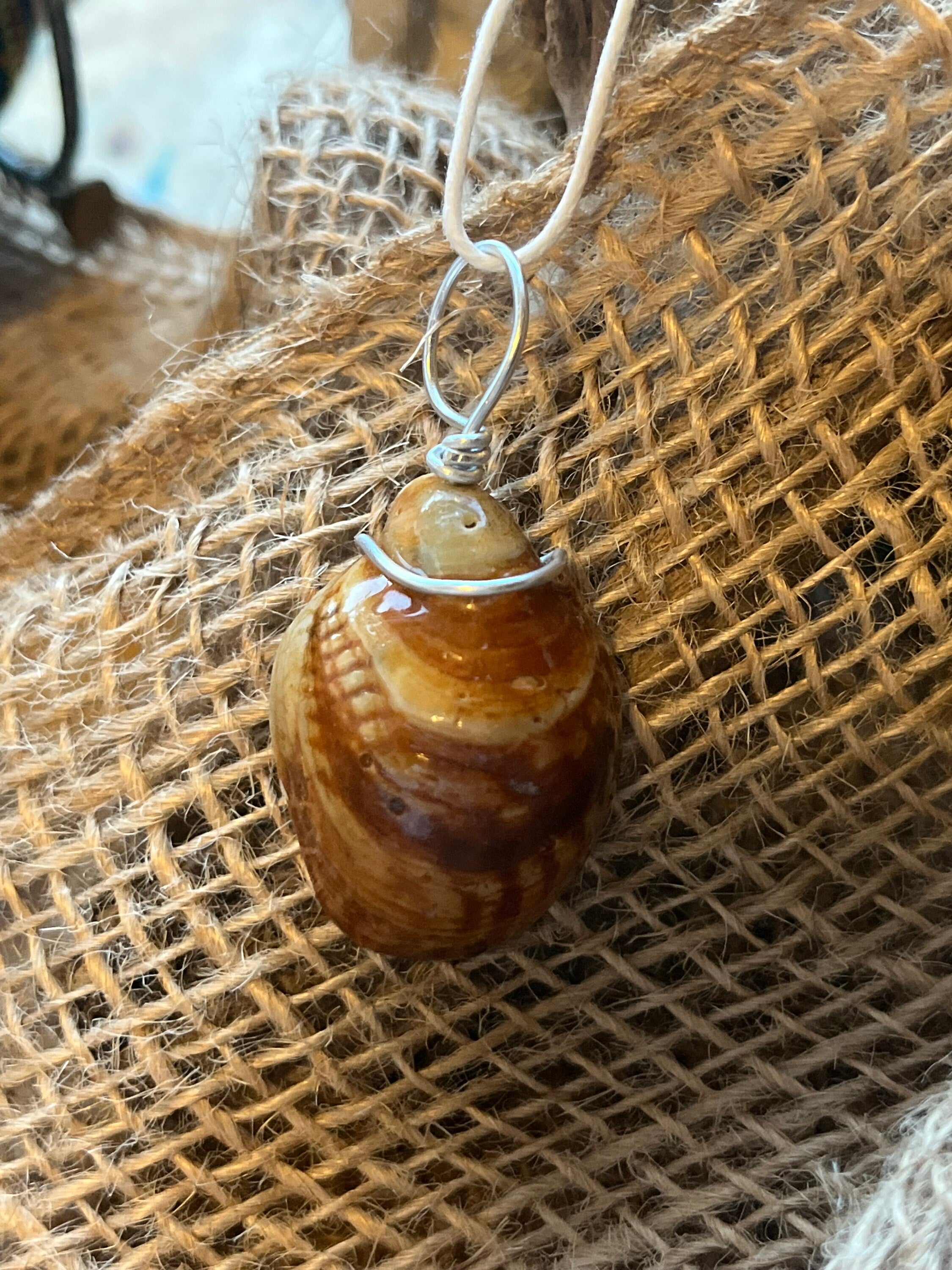 Wire Wrapped Slipper Shell Pendant, Resin Seashell Jewelry, Ocean Inspired Necklace, Beach Jewelry, Gift for Beach Lover