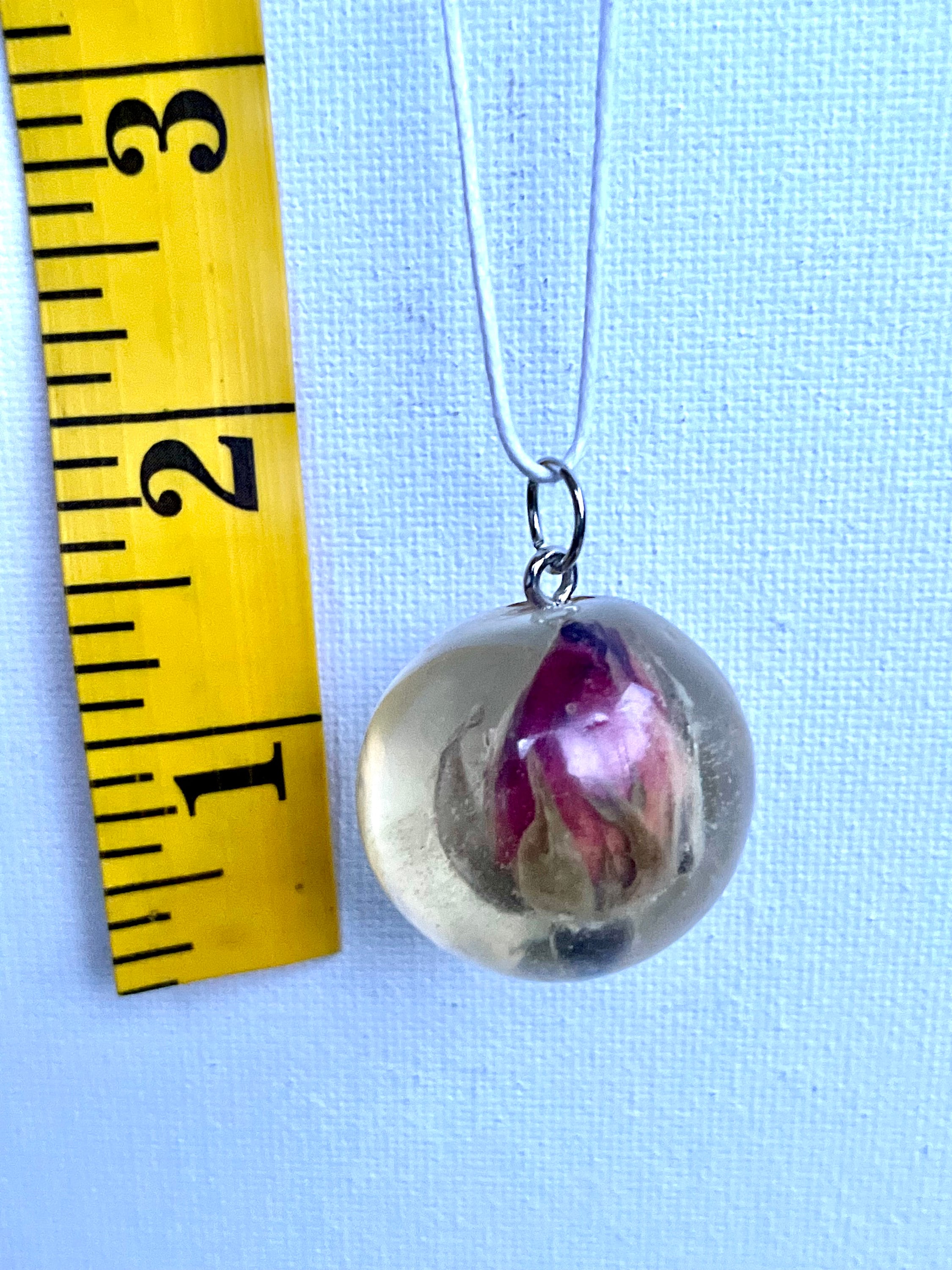 Real Rose Necklace, Spherical Resin Pendant with Flower, Magenta Rosebud Jewelry, Botanical Pendant, Pink Floral Necklace
