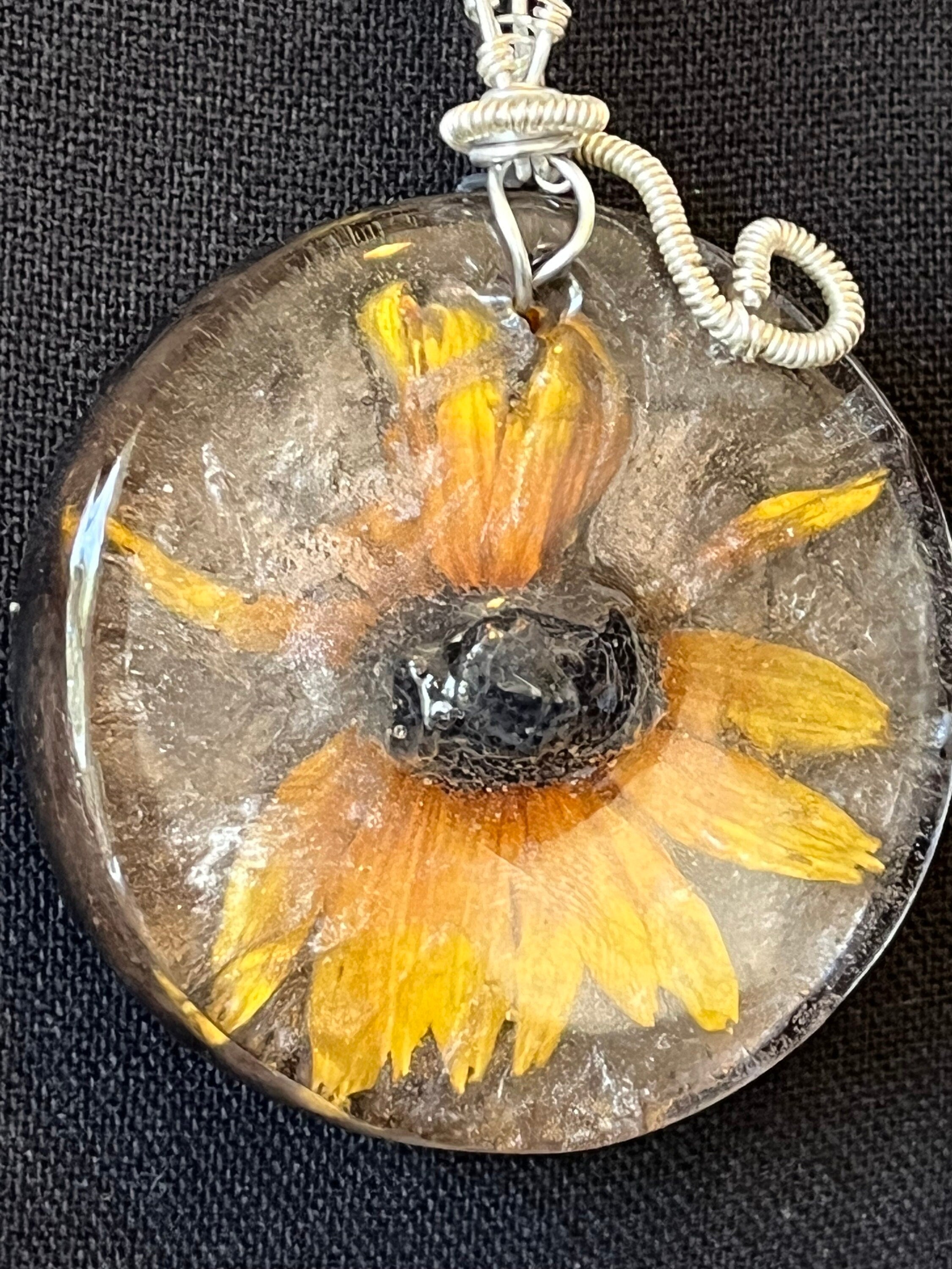 Black Eyed Susan Resin Pendant | Real Flower Necklace | Botanical Jewelry | One of a Kind Nature Pendant
