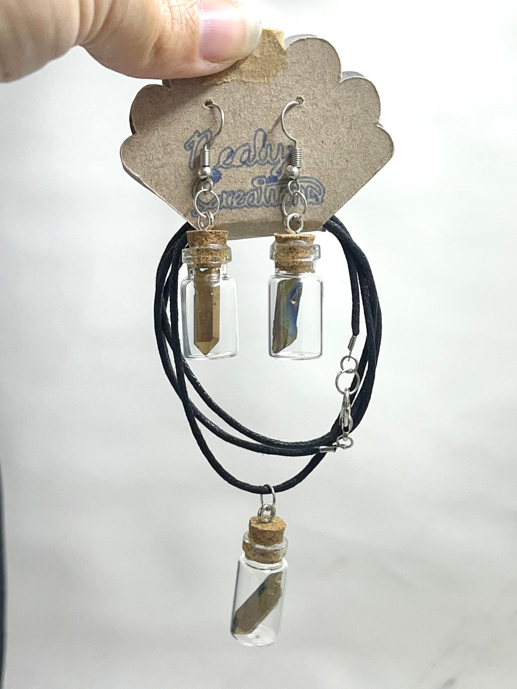 Rainbow Quartz Matching Set of Small Glass Bottle Jewelry