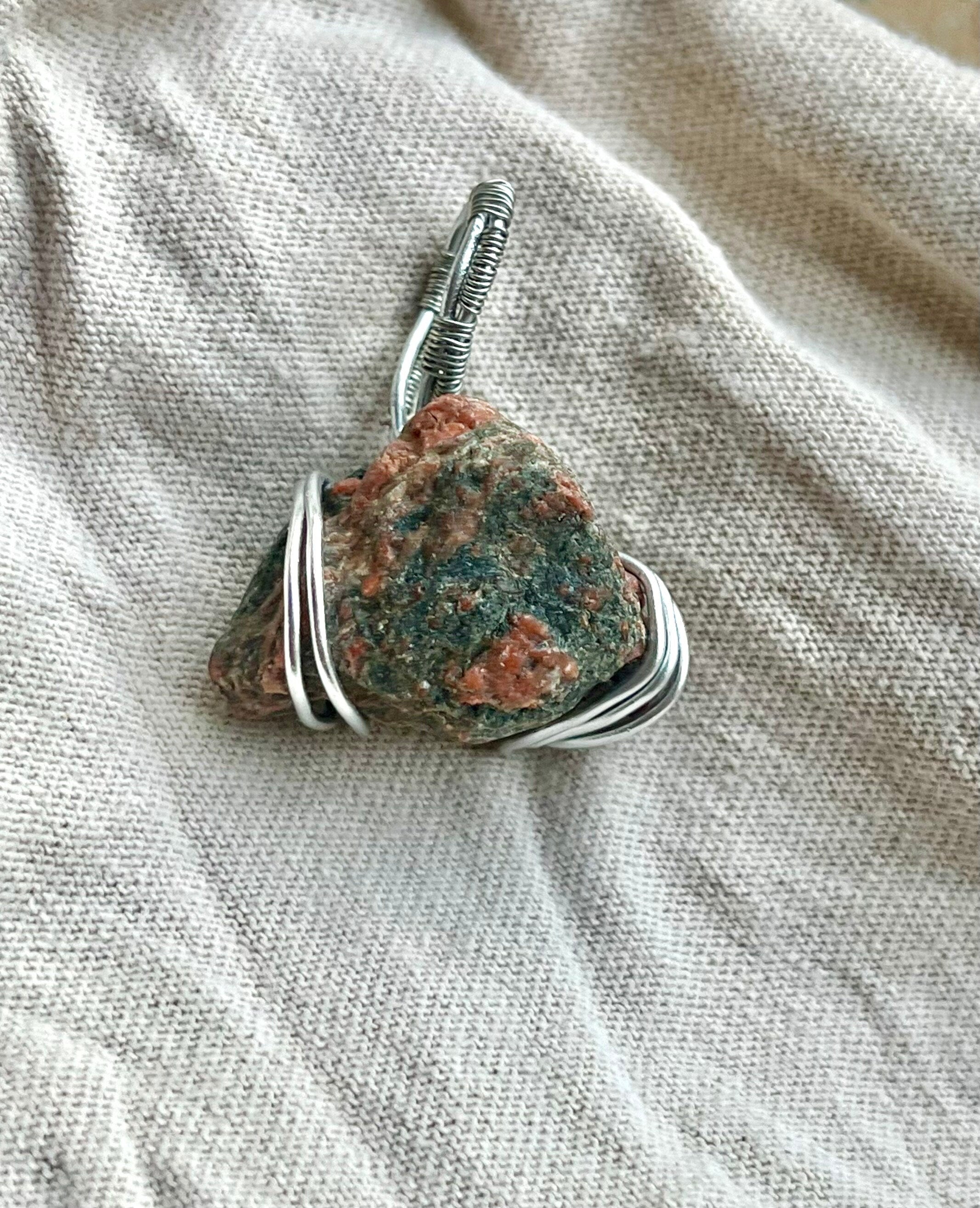 Wire Wrapped Stone Pendant | Raw Unakite Necklace | Hand Collected Natural Jewelry