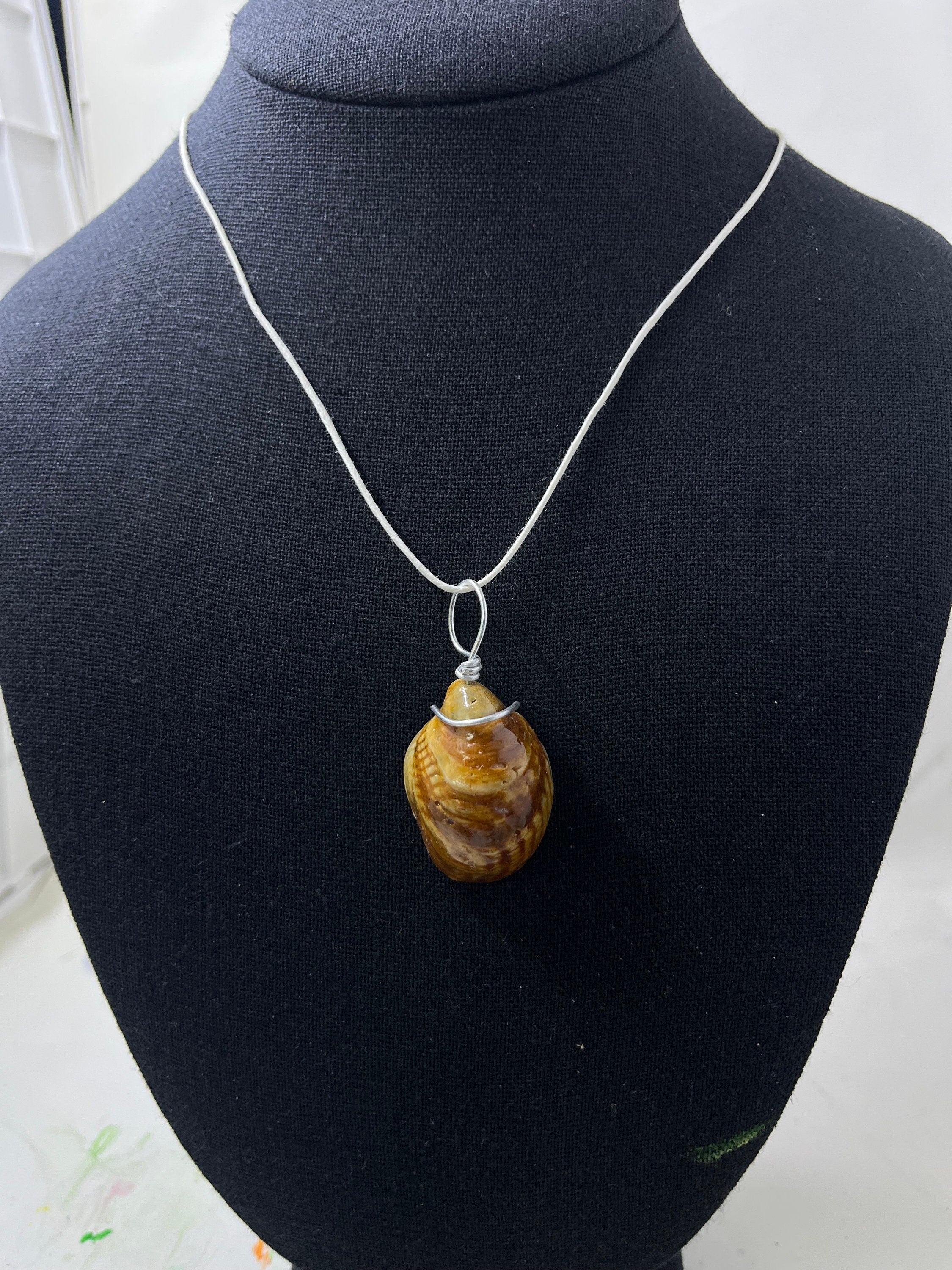 Wire Wrapped Slipper Shell Pendant, Resin Seashell Jewelry, Ocean Inspired Necklace, Beach Jewelry, Gift for Beach Lover