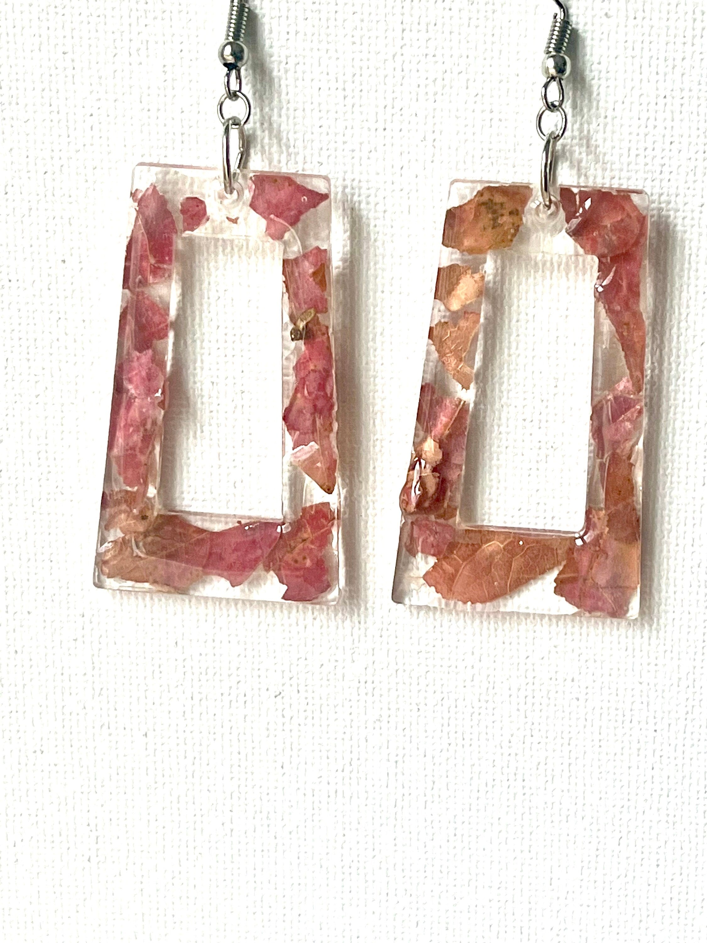 Botanical Resin Dangle Earrings, Lightweight Maple Leaf Earrings, Red Leaves Resin Statement Jewelry