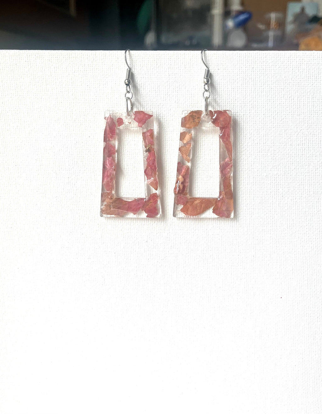 Red Leaf Resin Earrings | Lightweight Rectangular Maple Dangles