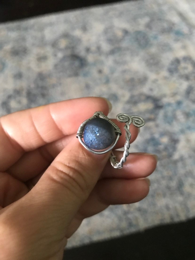 Blue Agate Stone Ring Adjustable Ring, Wire Wrapped Semi Precious Gemstone Ring, Boho Style Rings, Everyday Jewelry, Stacking Rings