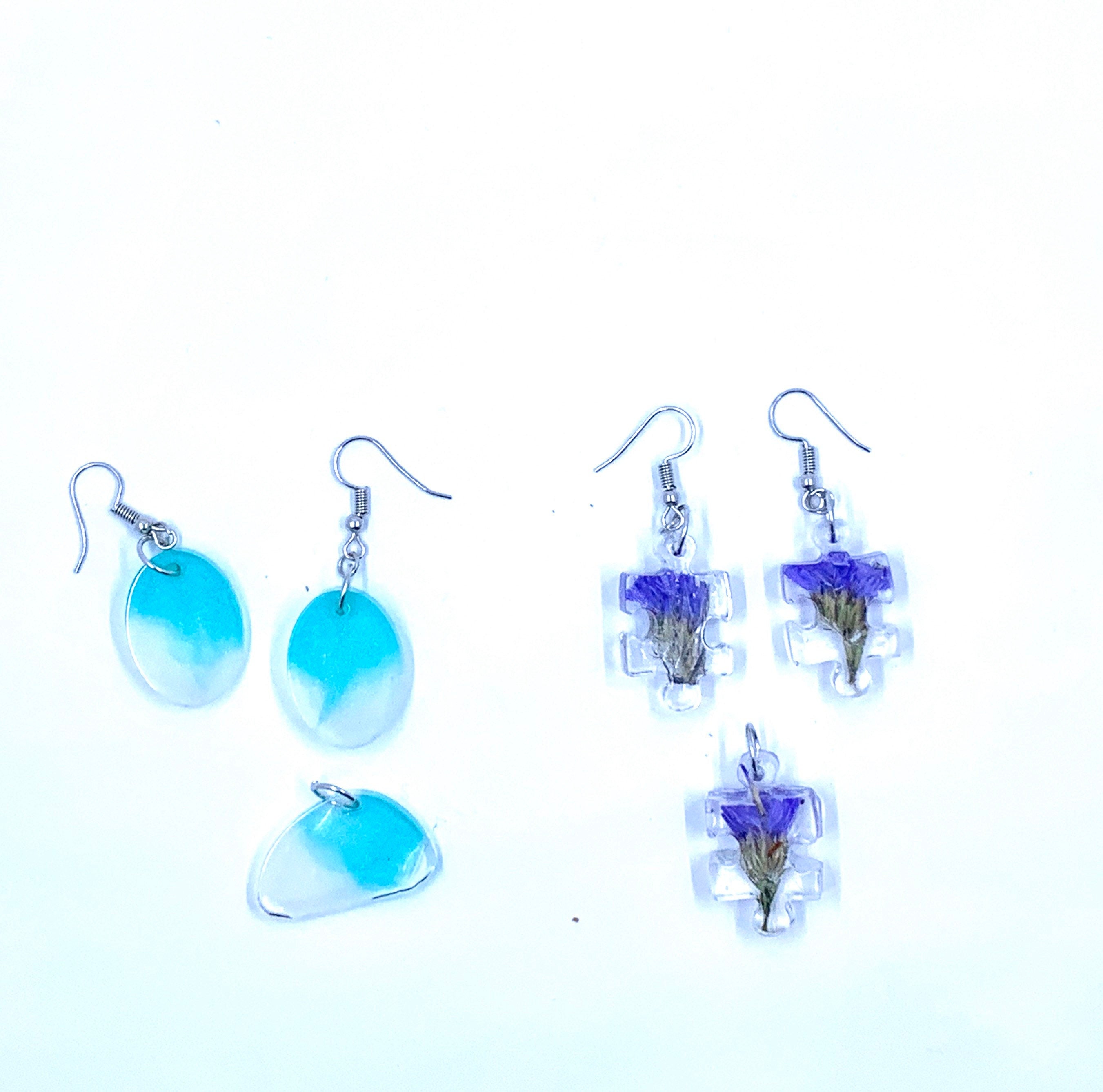 Paint in Resin Necklace and Earrings, Resin Matching Jewelry Set