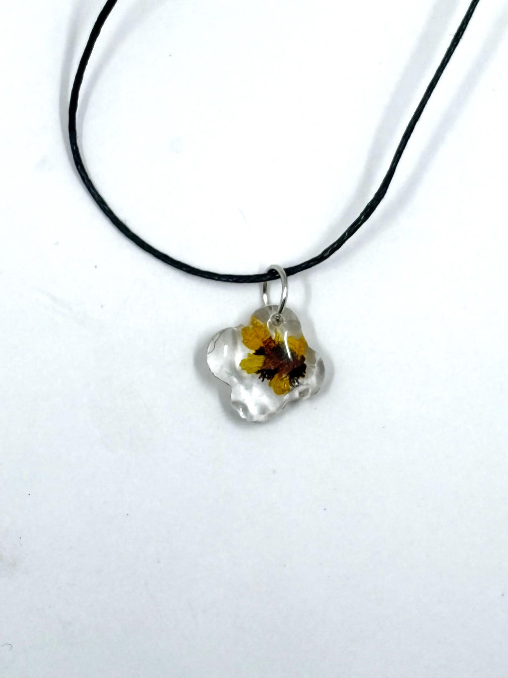 Delicate Yellow Flower Necklace, Real Pressed Flower in Resin