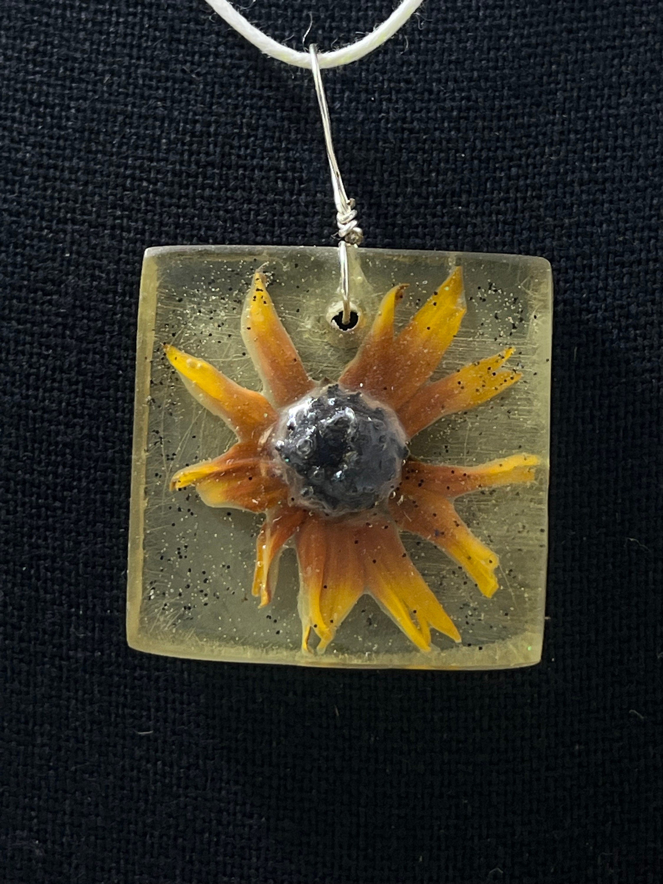 Resin Necklace | Black Eyed Susan Flower Pendant