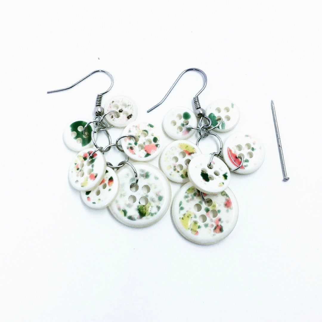 Paint Splattered Button Jewelry Set