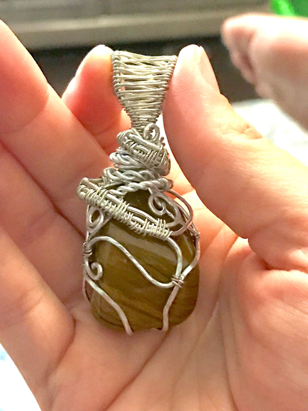 Stone Necklace | Yellow Jasper Wire Wrapped Pendant