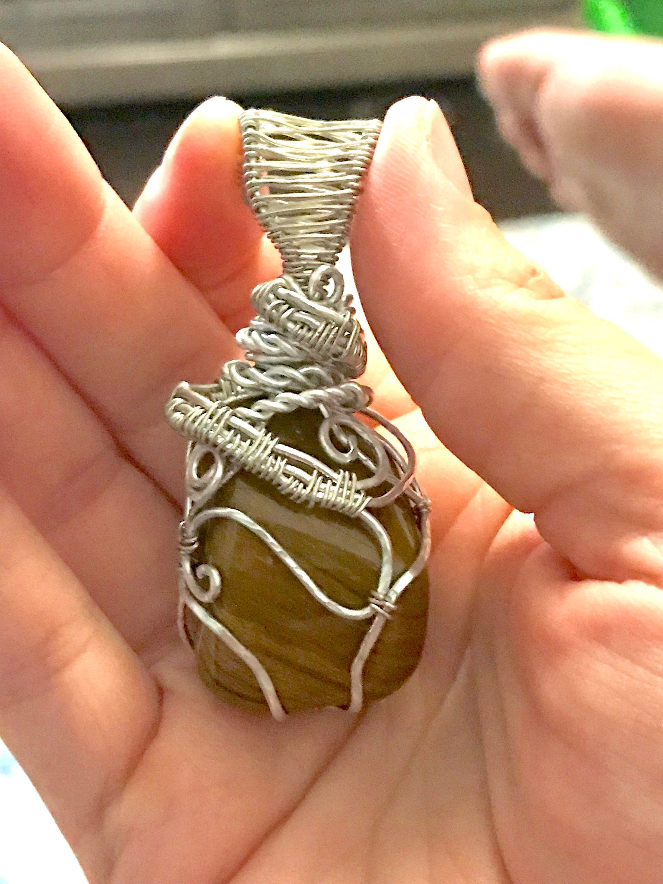 Stone Necklace | Yellow Jasper Wire Wrapped Pendant