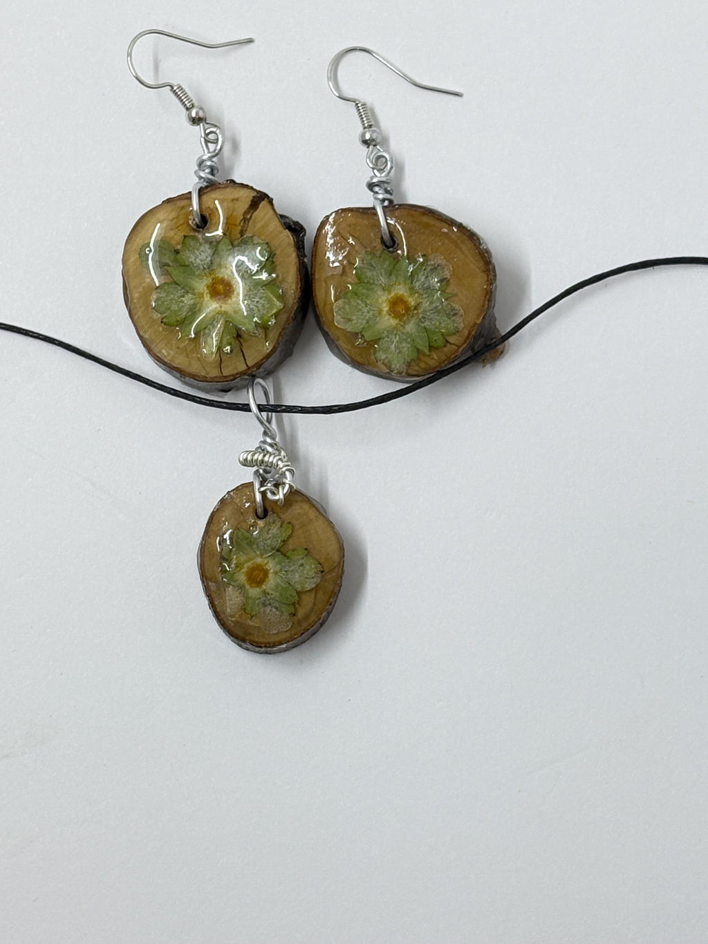 Yellow Flower Matching Set. Cinquefoil Earrings and Necklace, Unique Botanical Jewelry, One of a Kind Gift for Her