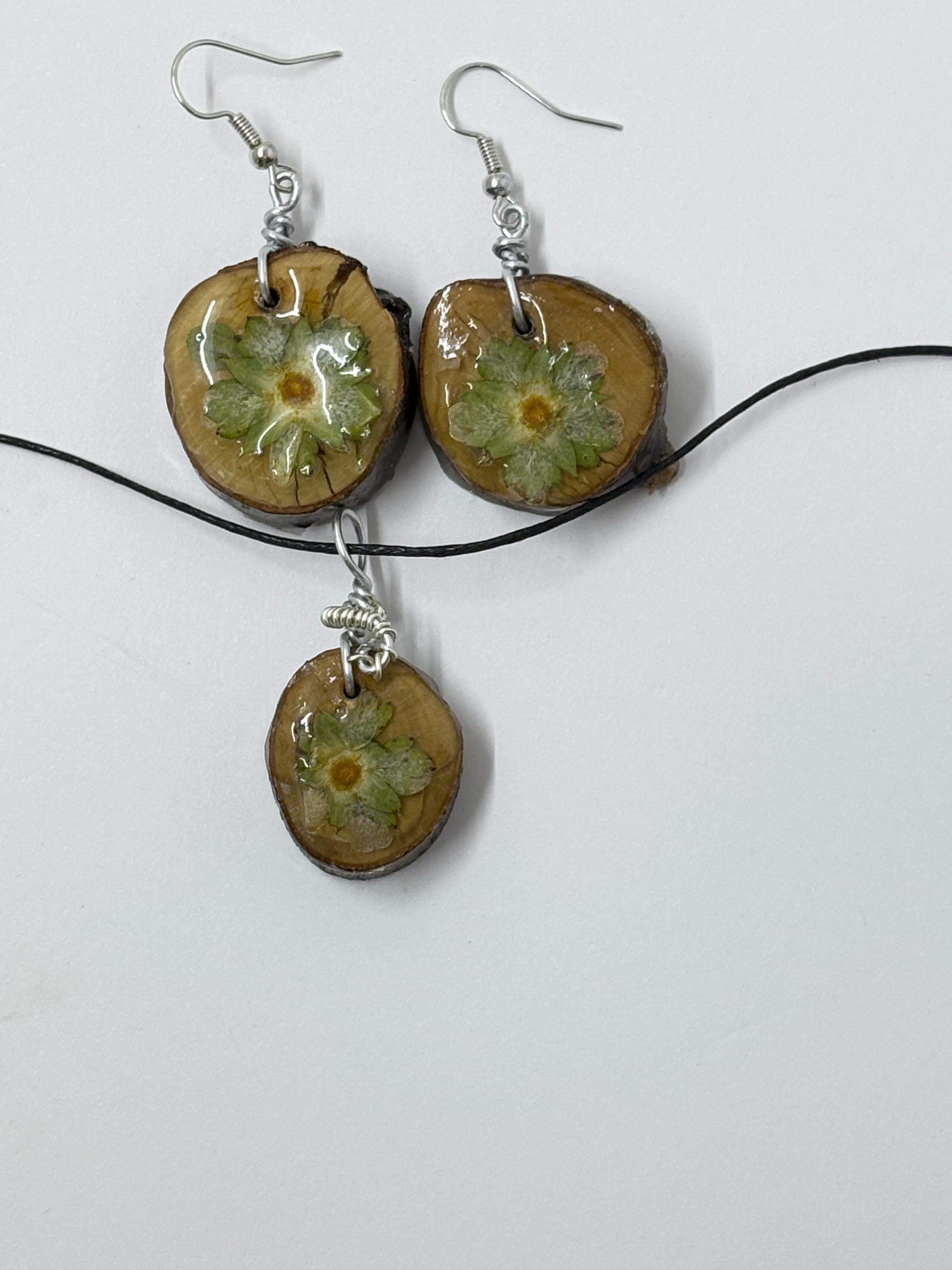 Yellow Flower Matching Set. Cinquefoil Earrings and Necklace, Unique Botanical Jewelry, One of a Kind Gift for Her
