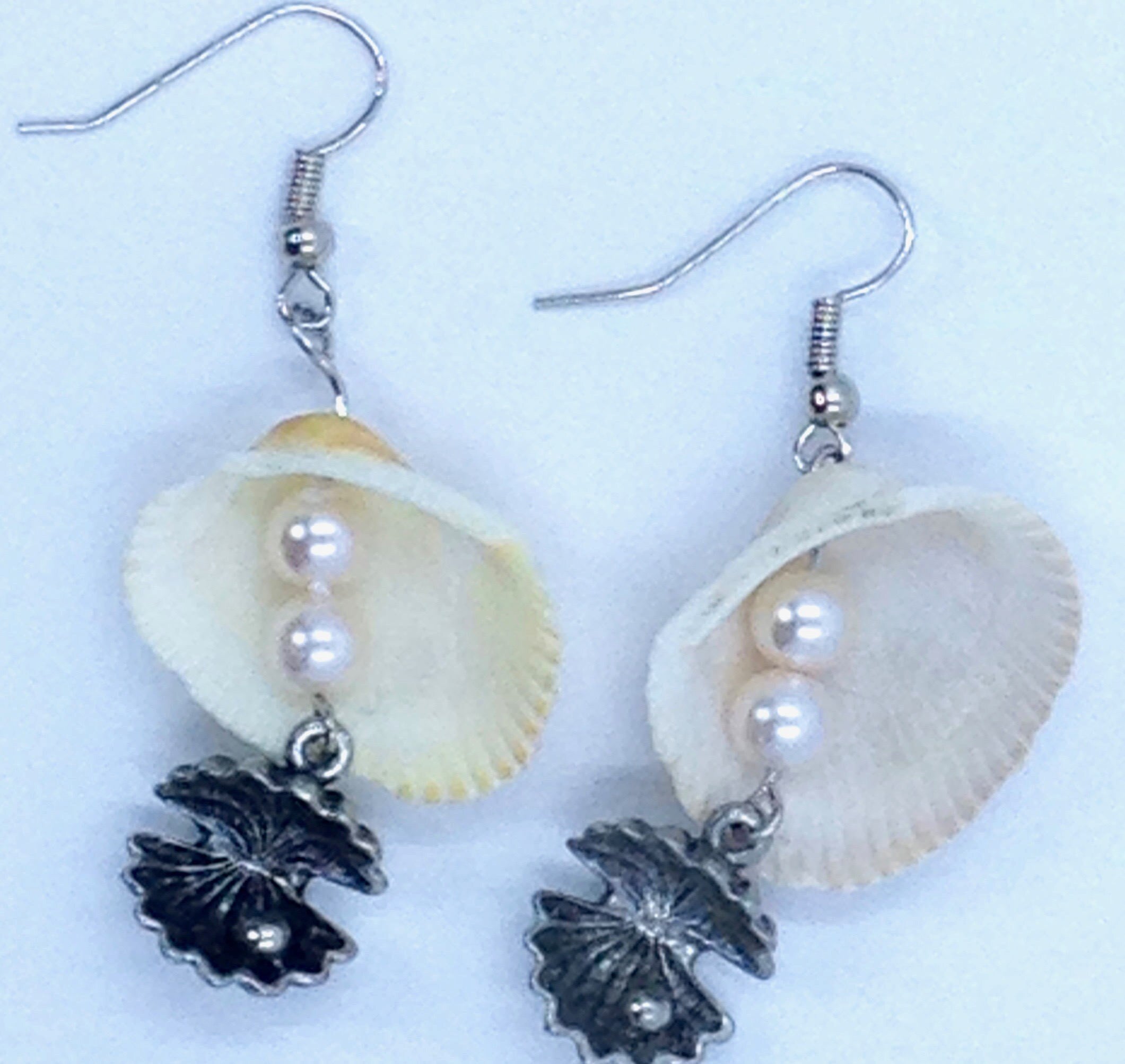 Shell & Pearl Earrings | Clam Shell Drops