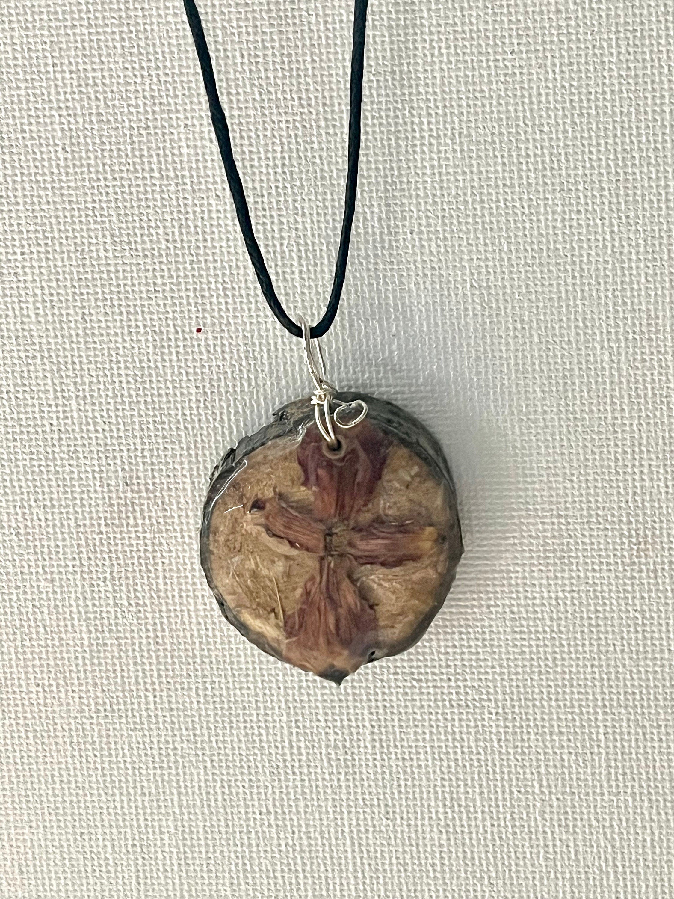 Floral Resin Pendant Necklace,  Real Dried Flowers, Natural Wooden Jewelry, Plant / Botanical Pendant, Jewelry Gift for Wife