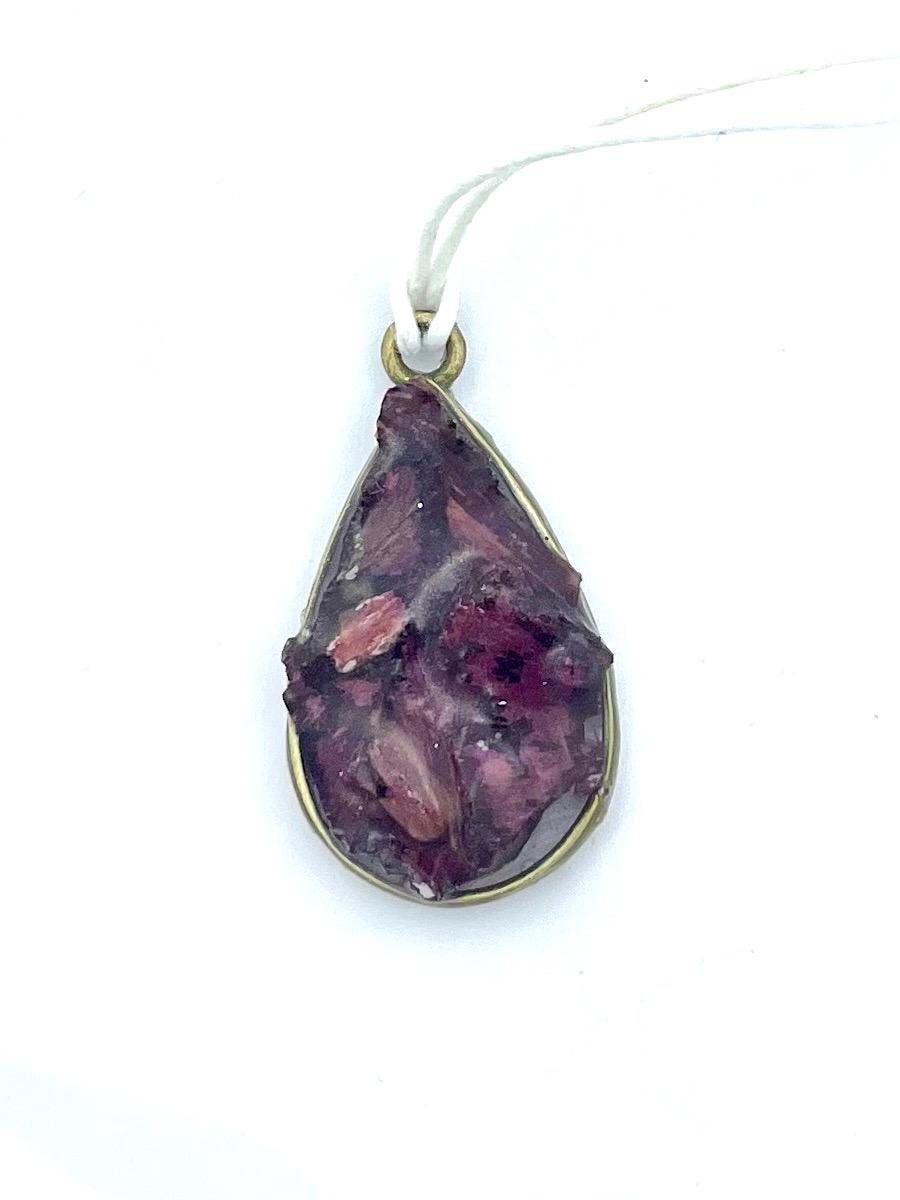 Teardrop Framed Resin Pendant, Rose petal Fragments in Resin Necklace, Deep red petals in unique accessory, One of a kind gift for her