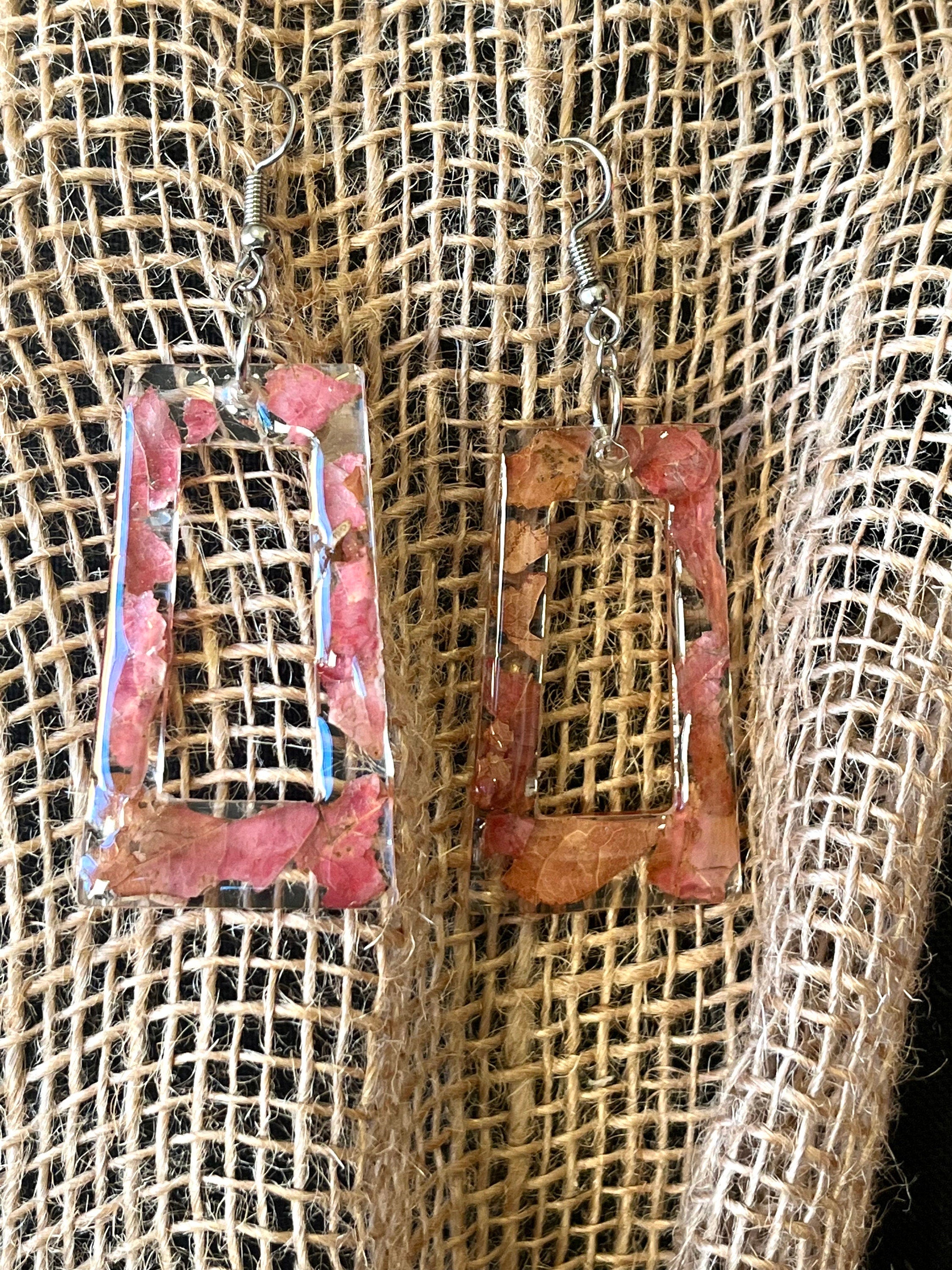 Botanical Resin Dangle Earrings, Lightweight Maple Leaf Earrings, Red Leaves Resin Statement Jewelry