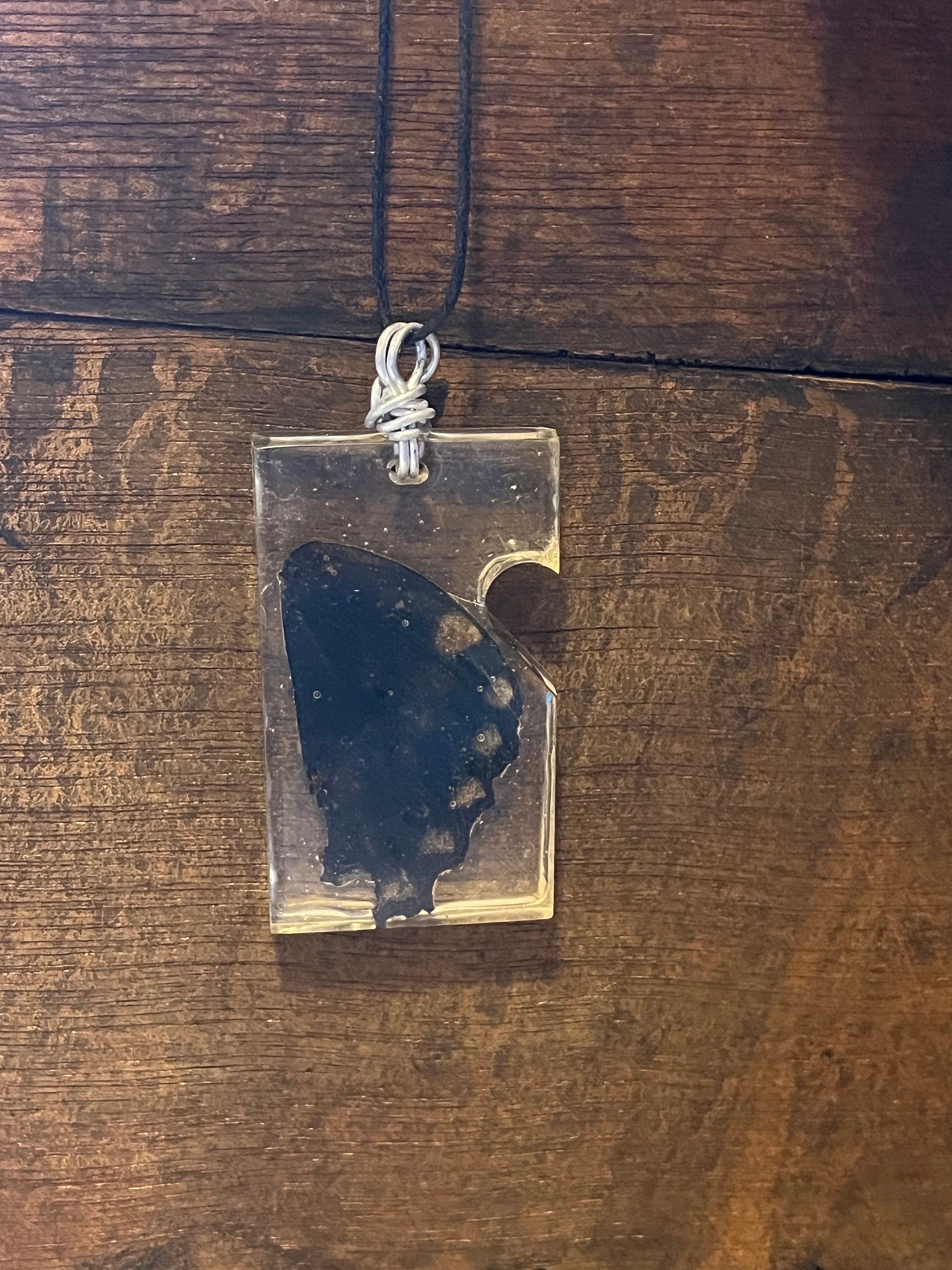 Butterfly Wing in Resin Pendant Necklace, Wing in Resin Pendant, Gift for Insect Lover, Rose Gold Colored Wire Wrap Pendant